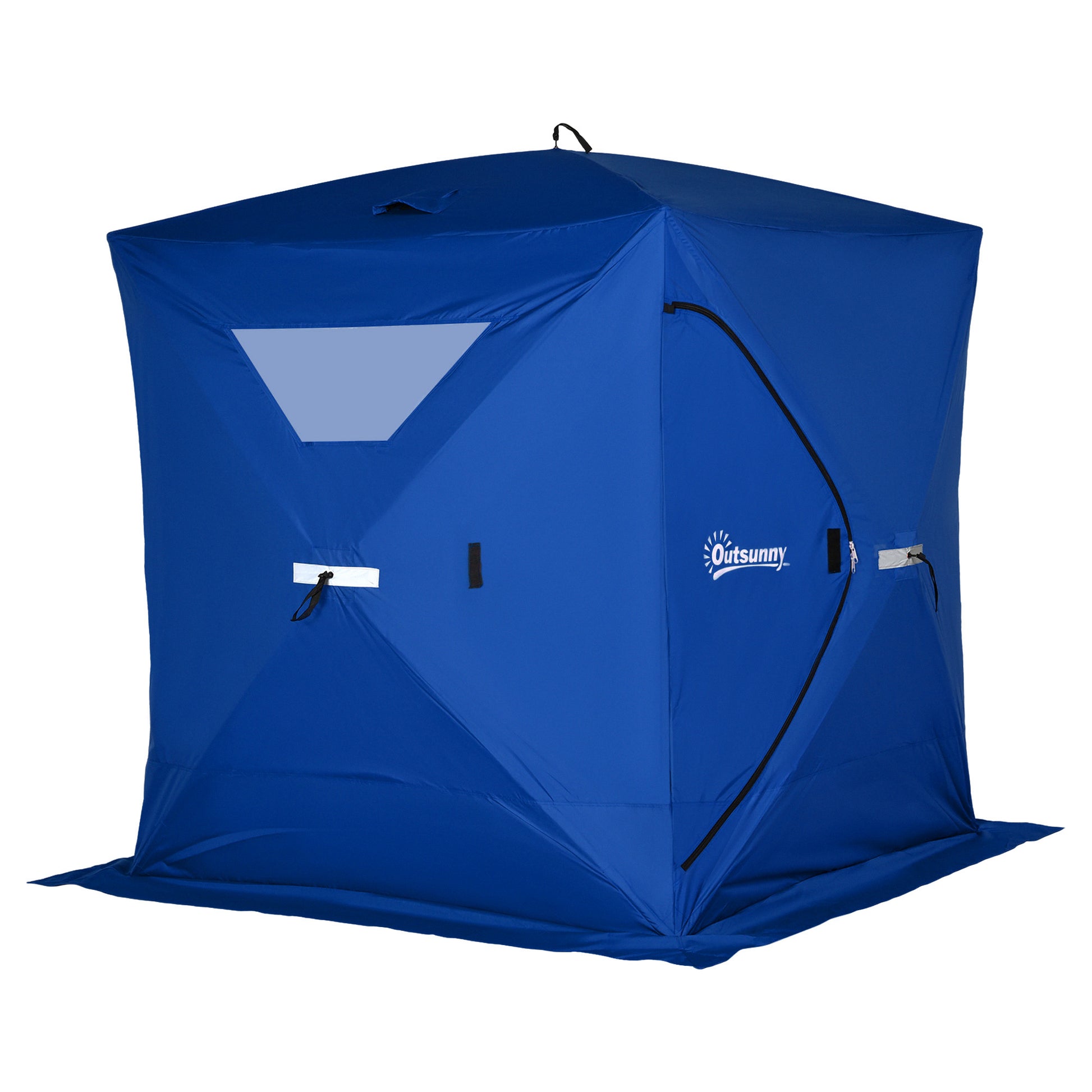 Outsunny 2 4 People Ice Fishing Shelter, Pop Up Portable Ice Fishing Tent With Carry Bag, Two Doors, Windows And Vents, Ice Shanty For Winter Fishing, Blue Blue Fabric