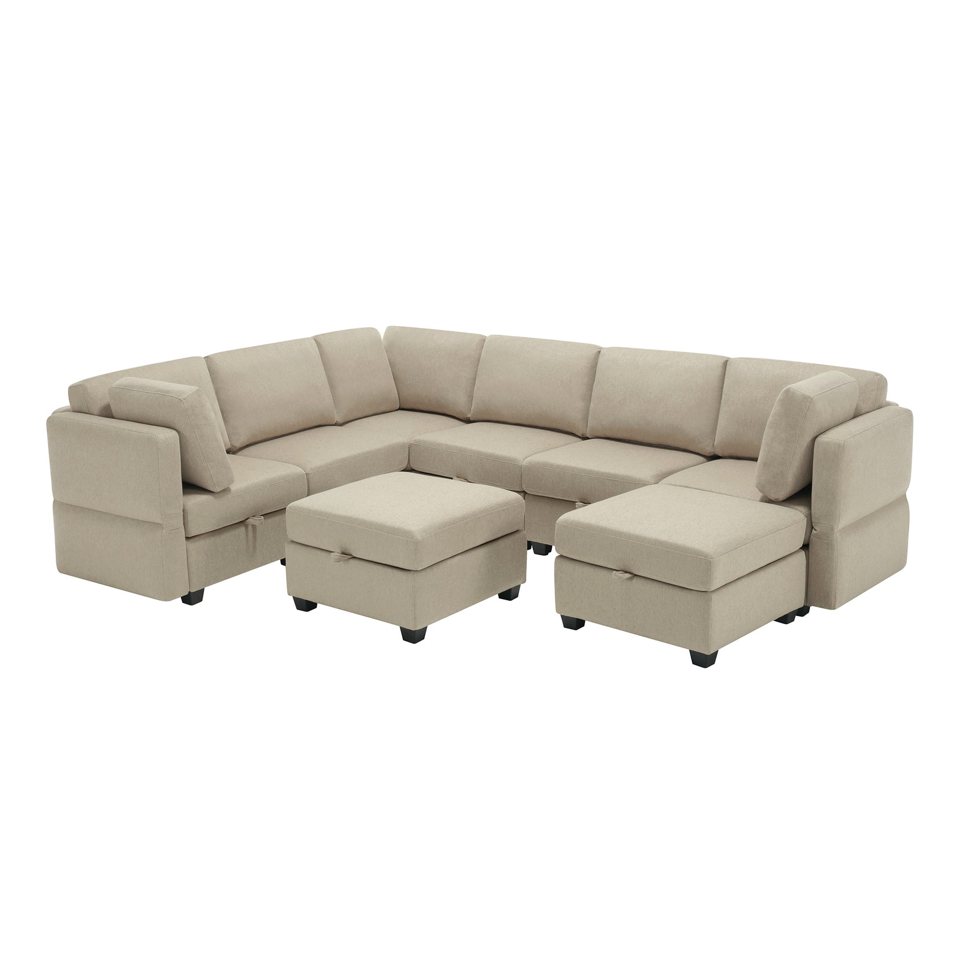 Modular Sectional Sofa With Storage Seat Oversized U Shaped Couch With Reversible Chaise Sofa Set With Ottoman,Ultimate Comfort 6 8 Seater Couches With Adjustable Arms And Backs For Living Room Beige Beige Polyester 6 Seat