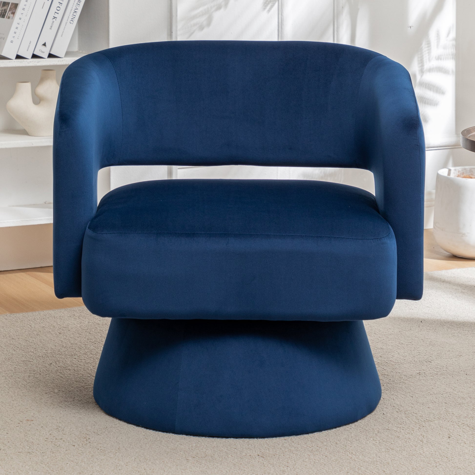 Swivel Barrel Chair, Velvet Accent Armchair 360 Degree Swivel Club Chair For Living Room Bedroom Reception Room Blue Foam Velvet