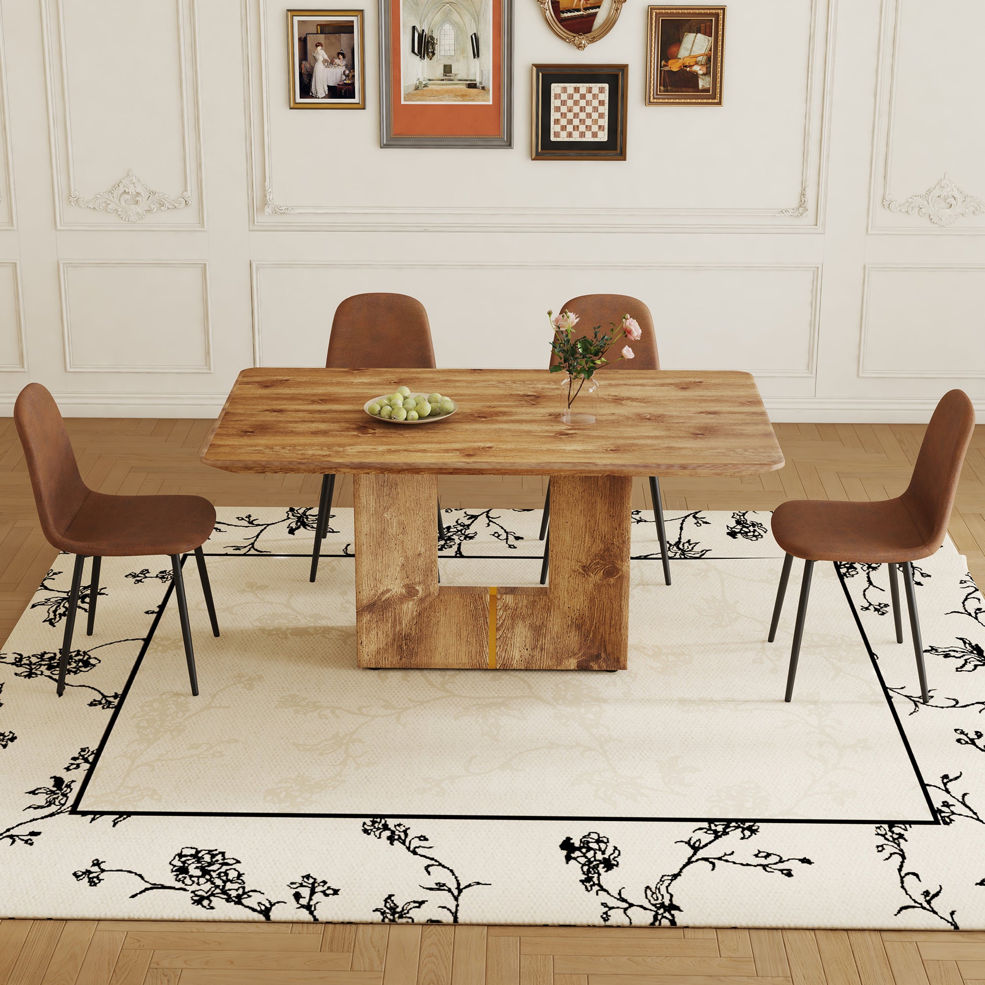 Table And Chair Set. Modern Dining Table With Mdf Top And Beautiful Mdf Legs. Comes With Brown Comfortable Chair With Seat And Metal Legs. Suitable For A Wide Range Of Decorative Styles. Brown,Wood Seats 4 Mdf