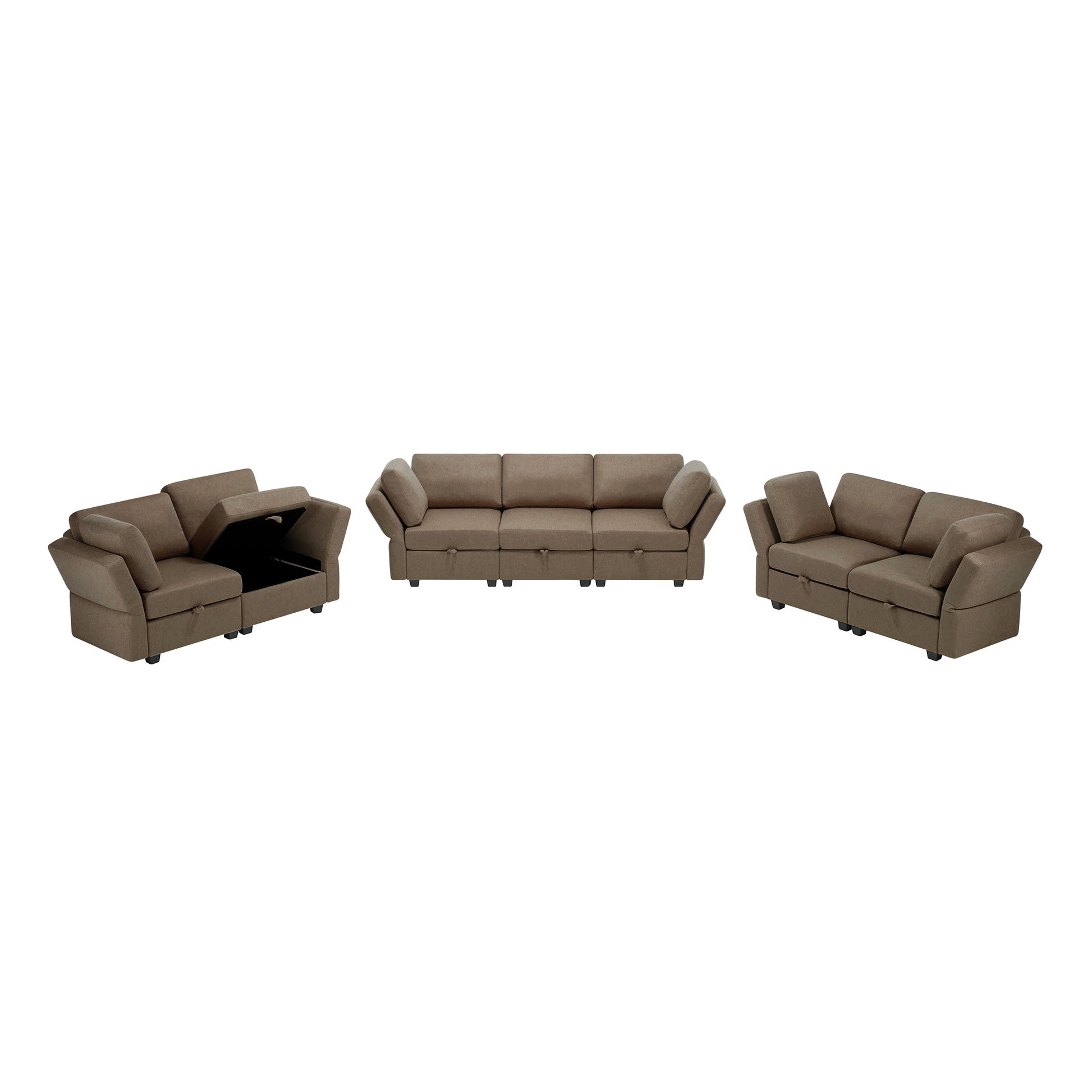 Living Room Furniture 7 Piece Set Including One 3 Seater Sofa And Two 2 Loveseatsadjustable Arms And Backs Comforty Sofas & Couches With Comfy Seat And Arm Cushions Brown Brown Polyester 7 Seat