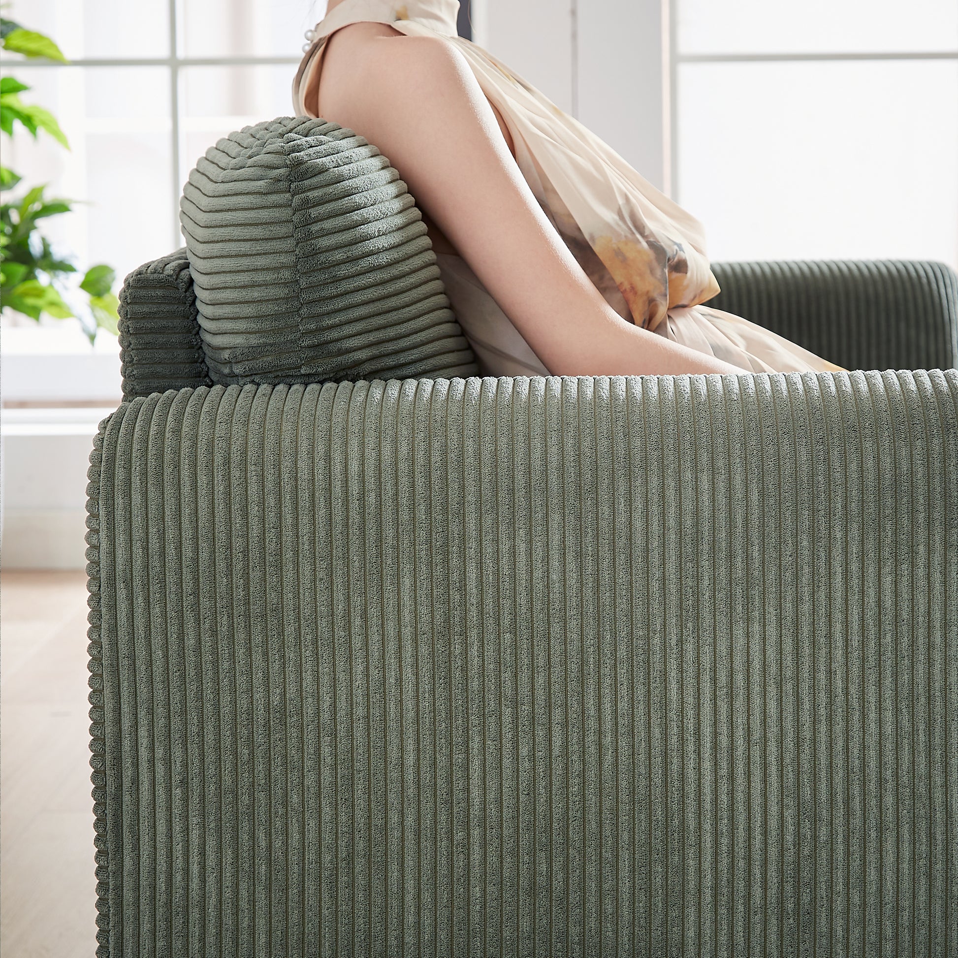 60"Corduroy Fabric Sofa, Modern Lounge Chairs Loveseat Sofa With Support Pillow, For Apartment, Office, Living Room & Bedroom Green Corduroy 2 Seat