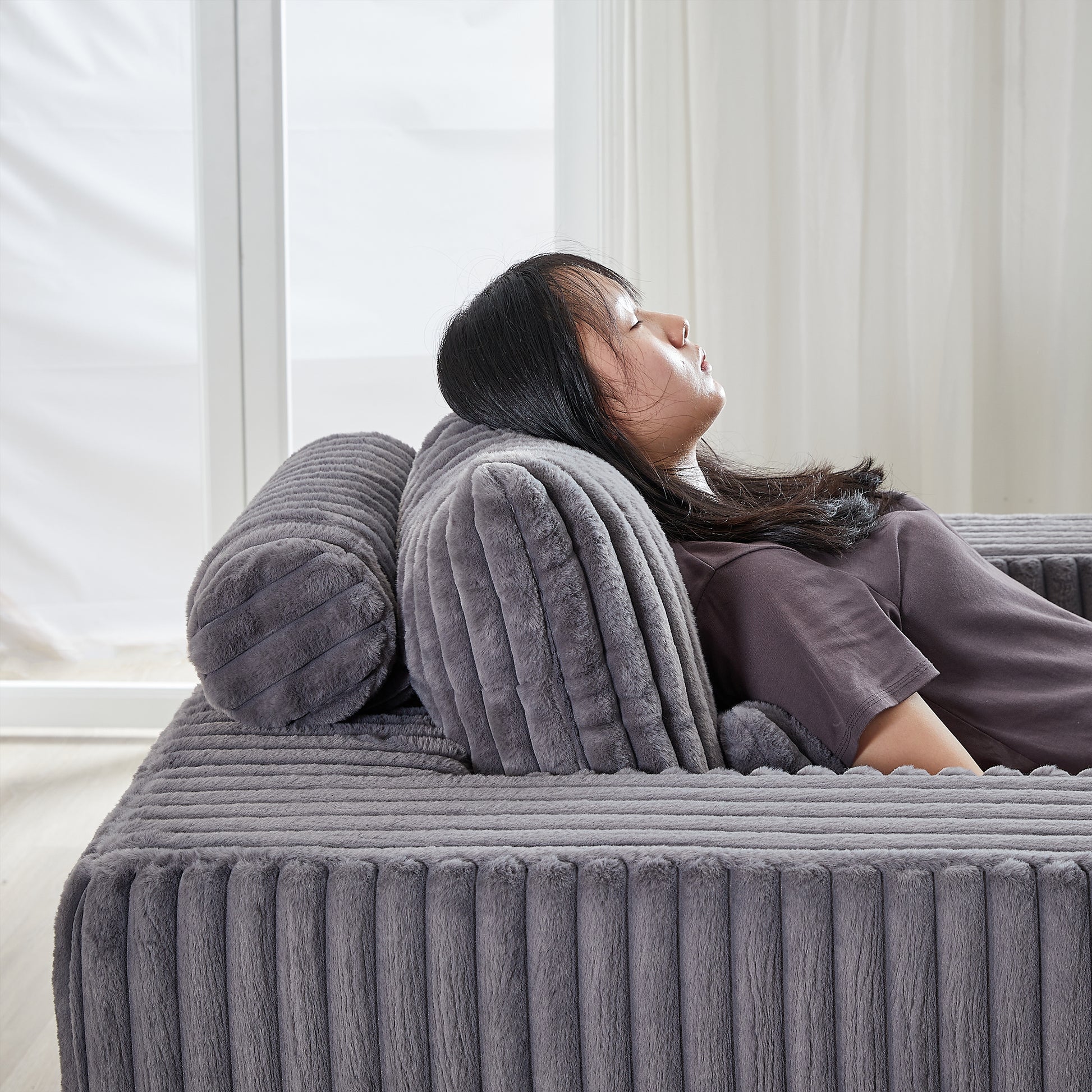 62.5 Inch Corduroy Sponge Sofa Lounge Chair,No Assembly Required,Fluffy Modern Sleeper Chair For Indoor Living Room Bedroom Grey Foam Corduroy 1 Seat