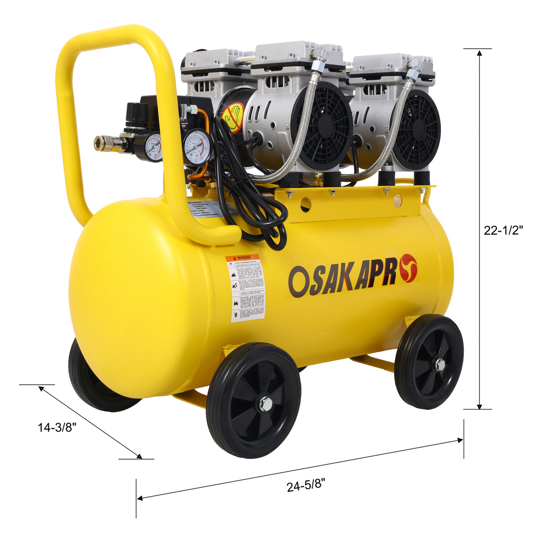2.5 Hp Silent Air Compressor 13 Gallon, Oil Free, Electric Shop Air Compressor Portable,Lightweight With Wheels, 70 Dba Noise Level, With Automatic Drain Valve,Yellow Yellow Metal