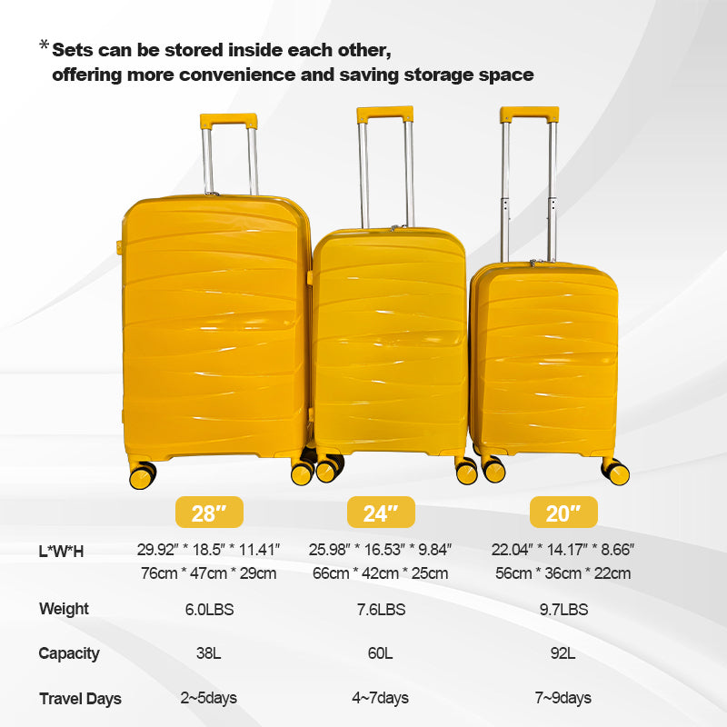 Hardside Luggage Sets 3 Pieces, Expandable Luggages Spinner Suitcase With Tsa Lock Lightweight Carry On Luggage 20Inch 24Inch 28Inch Antique Yellow Polypropylene