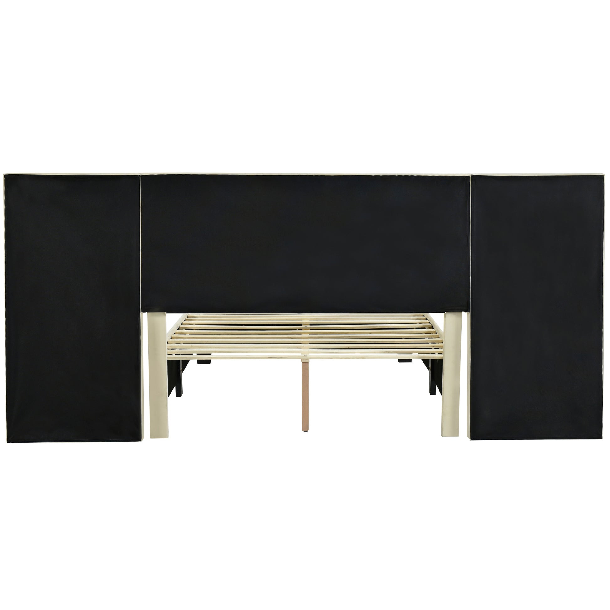 Full Size Upholstered Platform Bed With Big Headboard, Bedroom Furniture, Velvet, Beige Full Beige Plywood