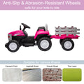 Pink, 12V7Ah Battery Powered Toy Tractor With Trailer, Remote Control, Kids' Electric Excavator Vehicles With 2X35W Dual Motor, Treaded Tires, Led Lights, Usb, Music, Safety Belt Gift Childrens Day