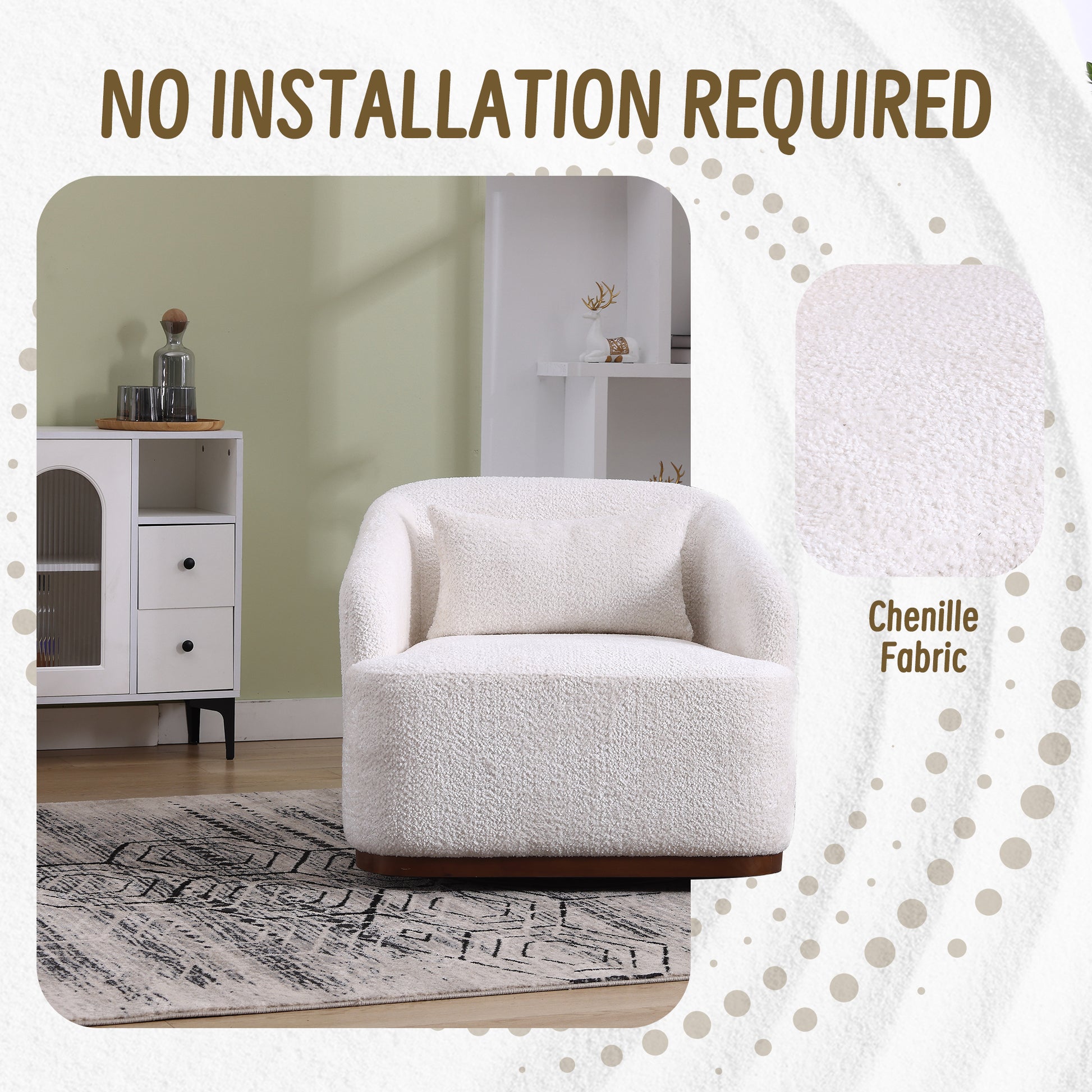 Coolmore Swivel Barrel Chair, Comfy Round Accent Sofa Chair For Living Room, 360 Degree Swivel Barrel Club Chair, Leisure Arm Chair For Nursery, Hotel, Bedroom, Office, Lounge White Boucle White Primary Living Space Foam Boucle