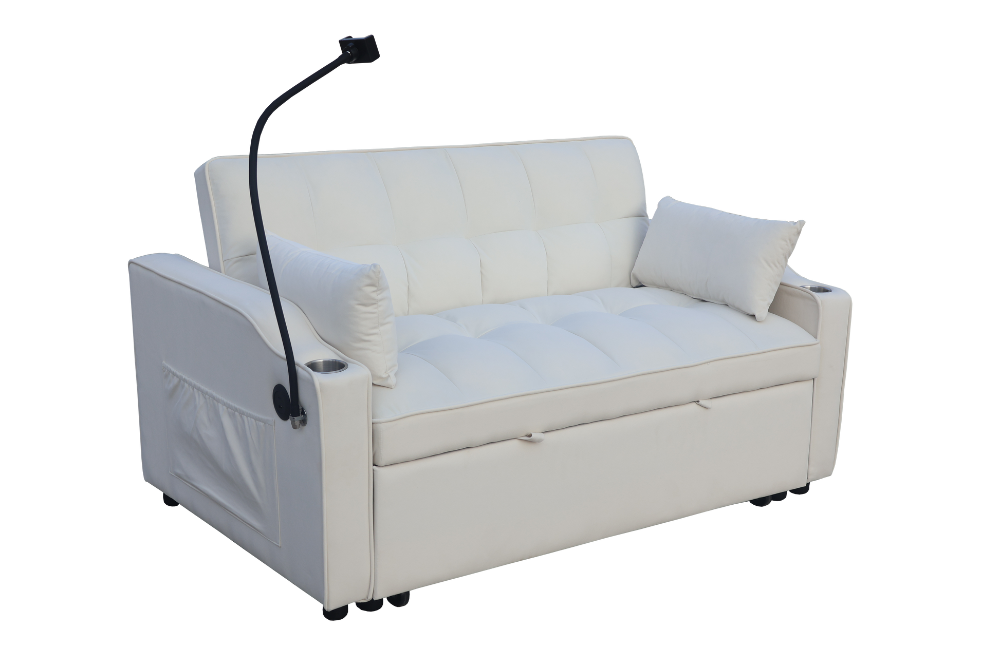 Modern Velvet Loveseat Futon Sofa Couch W Pullout Bed,Small Beautiful Seat Lounge Sofa With Adjustable Reclining Backrest,Toss Pillows, Pockets,Furniture For Living Room,3 In 1 Convertible Sleeper Sofa Bed Full Beige Velvet