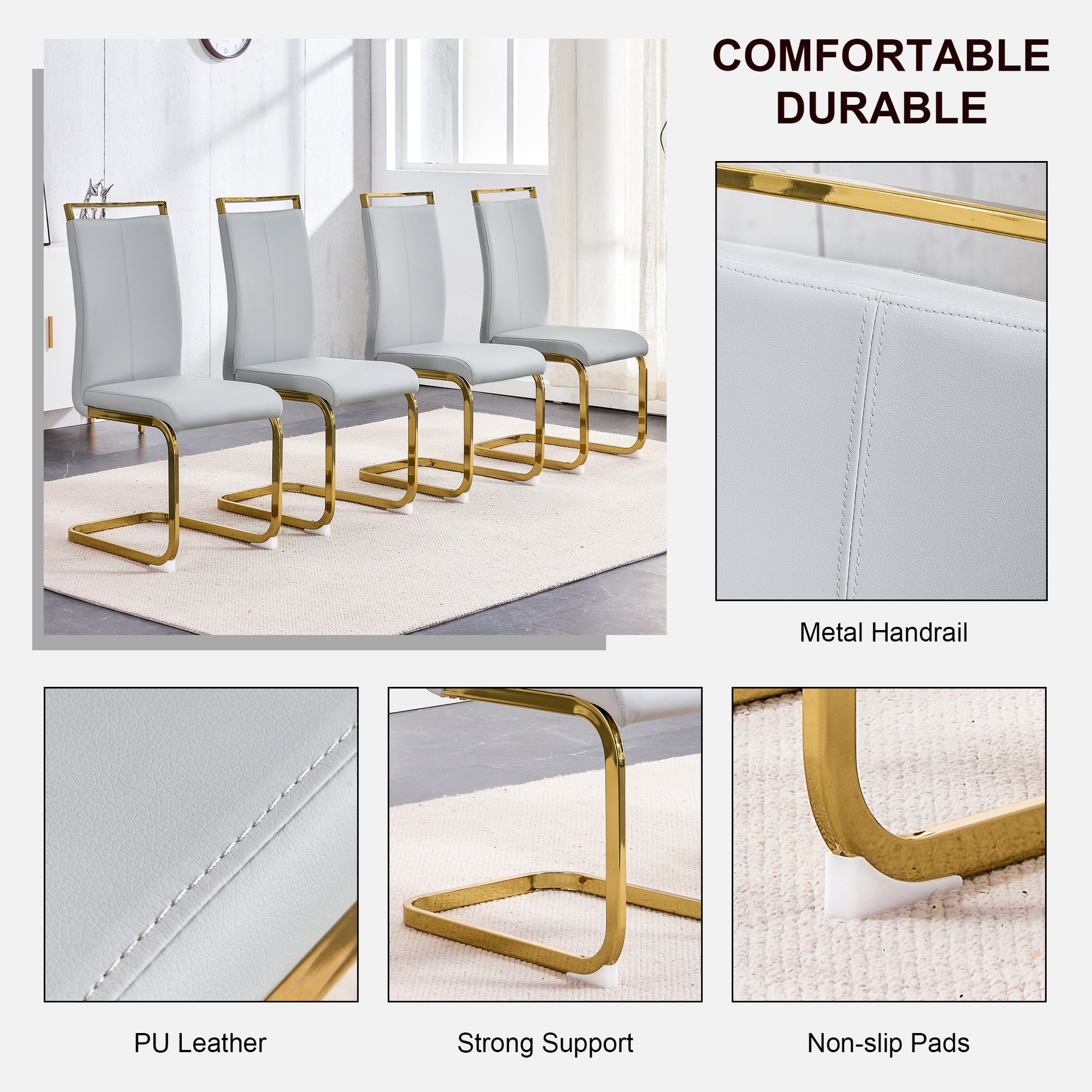 Table And Chair Set. Modern Dining Table With Mdf Top And Beautiful Mdf Legs. Equipped With Comfortable Pu Chairs And Metal Legs. Suitable For A Wide Range Of Decorative Styles. Black,Light Gray Seats 6 Mdf