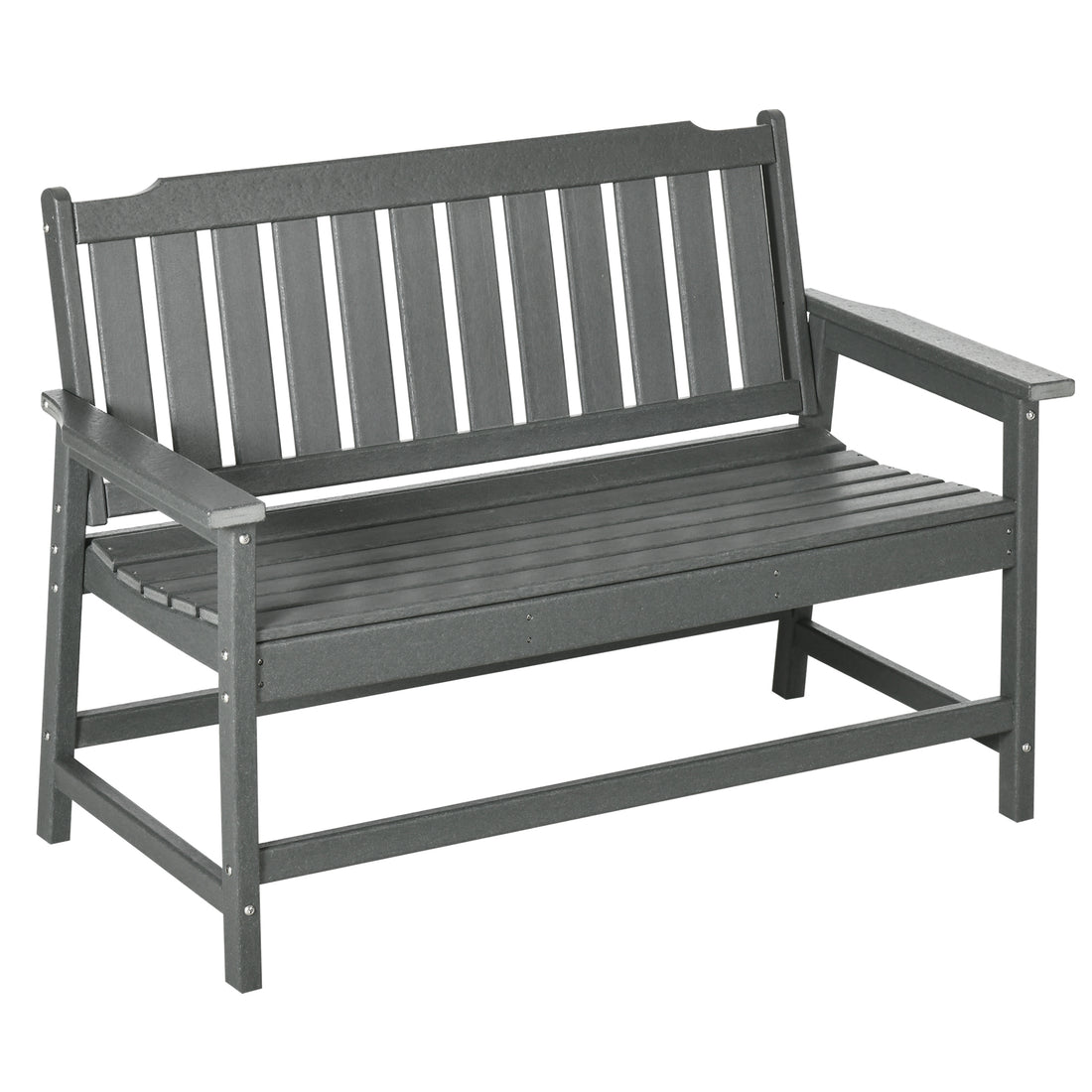Outsunny Outdoor Bench, 2 Person Park Style Garden Bench With All Weather Hdpe, 704 Lbs. Weight Capacity Porch Bench With Slatted Back & Armrests, Dark Gray Dark Gray Plastic