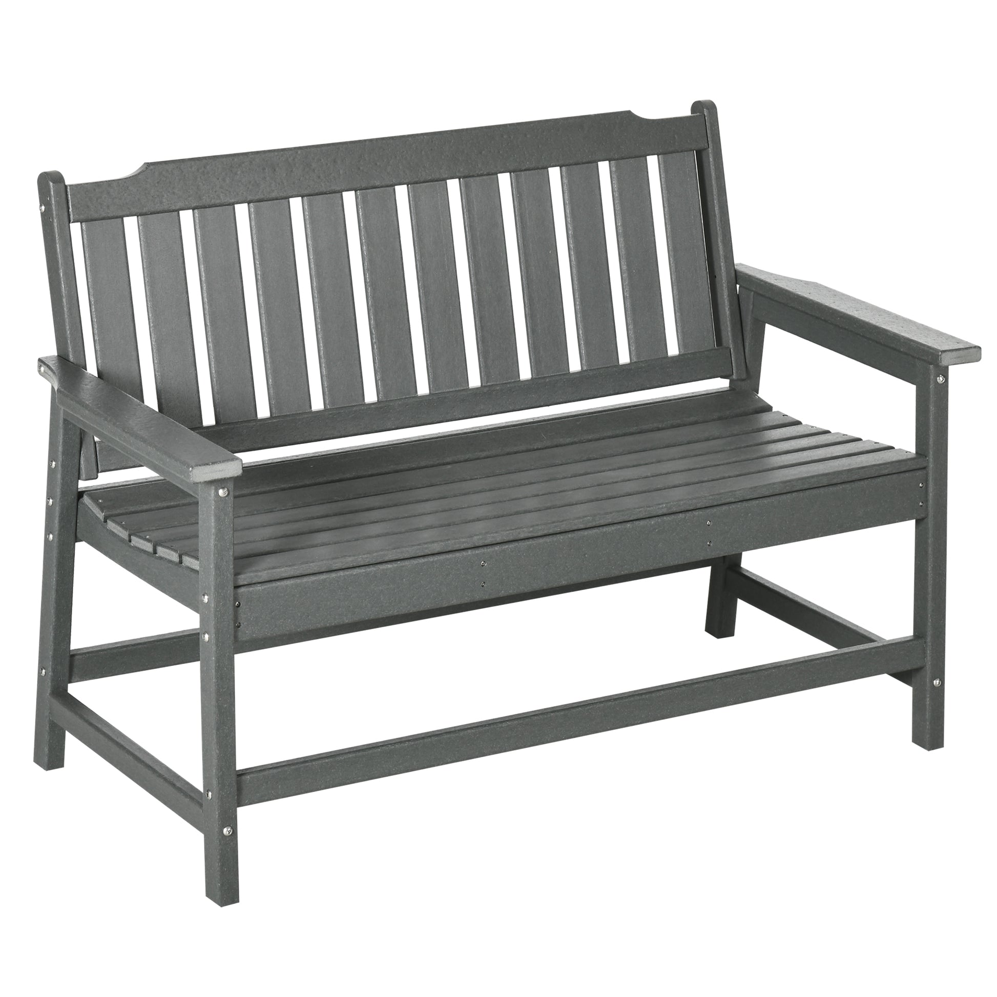 Outsunny Outdoor Bench, 2 Person Park Style Garden Bench With All Weather Hdpe, 704 Lbs. Weight Capacity Porch Bench With Slatted Back & Armrests, Dark Gray Dark Gray Plastic