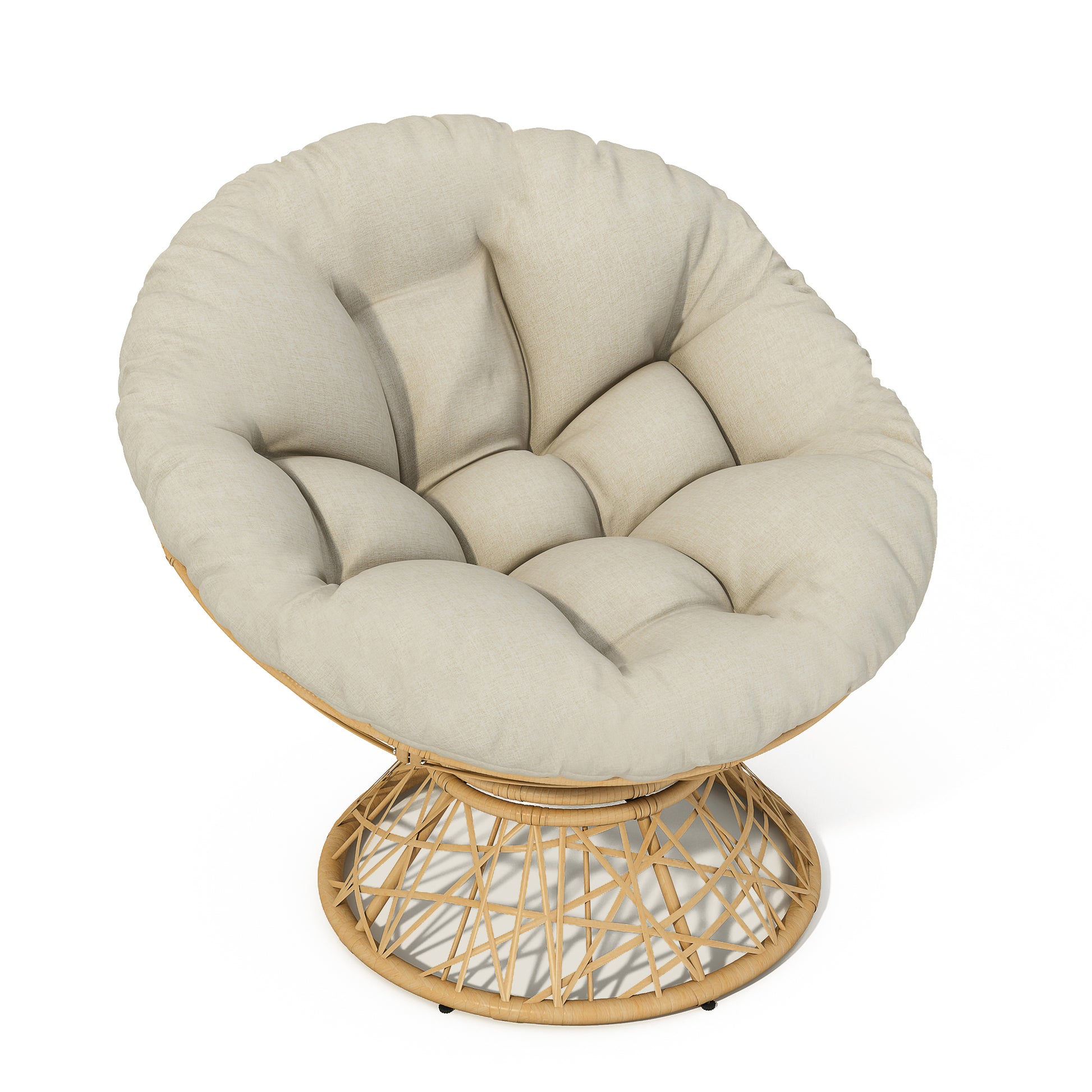 40" Ergonomic Wicker Chair With Cloud Thick Density Fabric Cushion,3 Proof Cover,High Capacity Iron Frame,Fluid 360 Degree Swivel For Reading,Living Room, Bedroom,Lounge,Natural Base,2 Colors