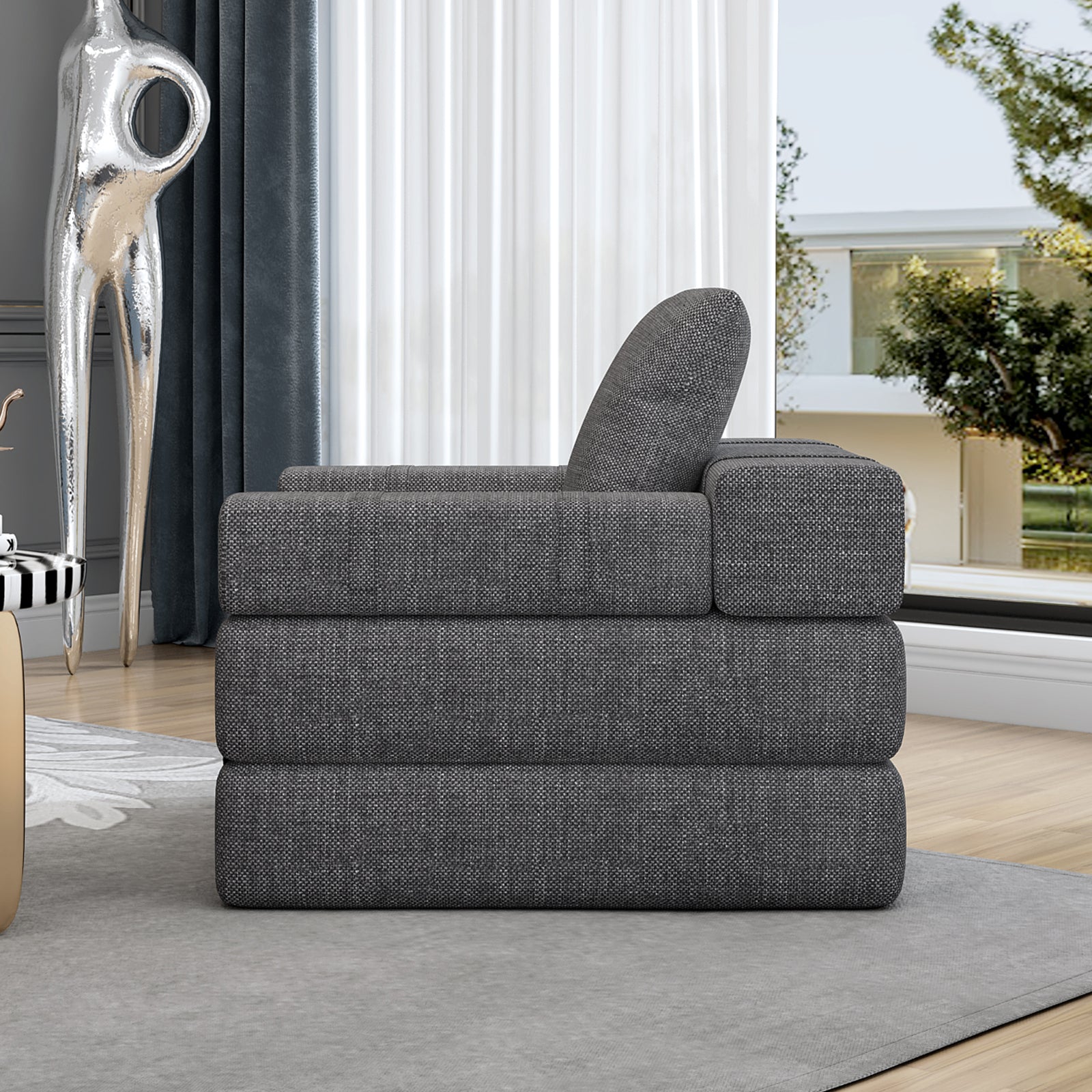 Single Sofa Chair That Converts To A Single Sofa Bed For Living Room, Guest Room, Playroom, Dark Grey Dark Grey Primary Living Space Modern Foam Linen