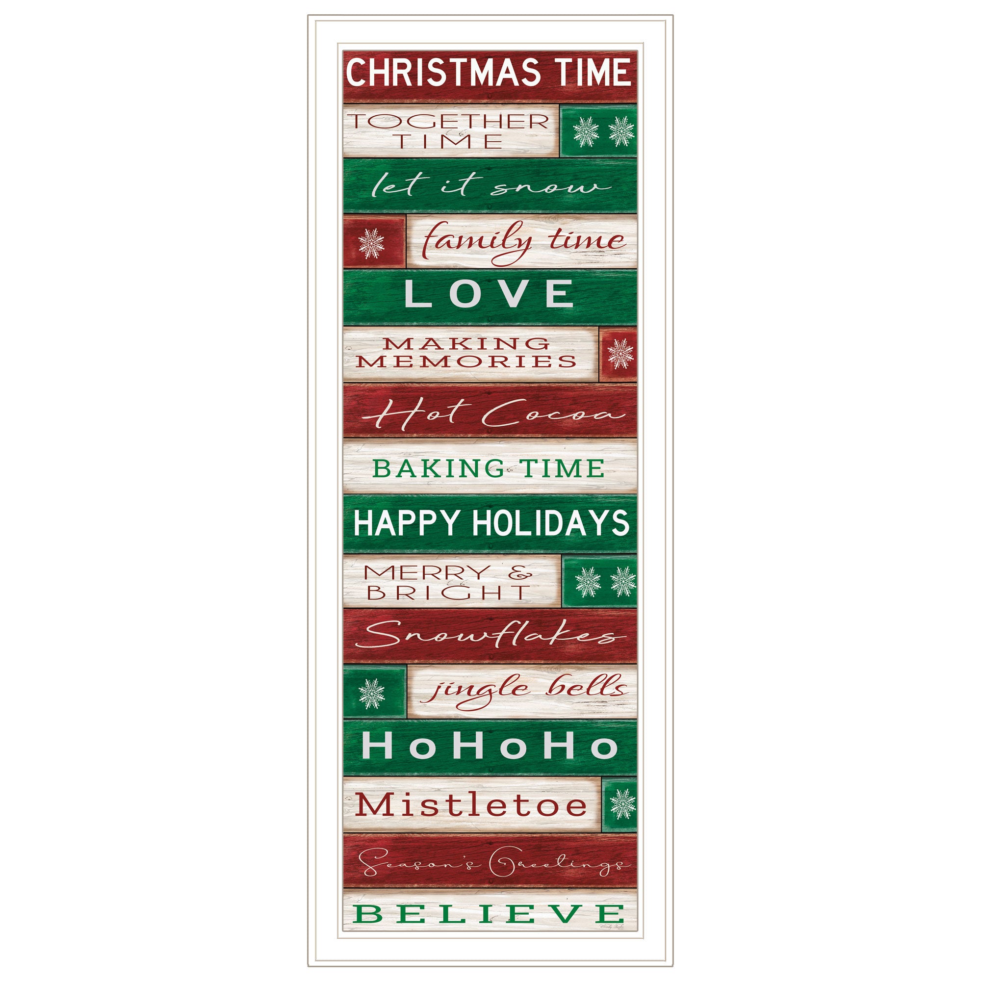 Christmas Time White Framed Wall Art For Living Room, Bedroom Wall Art Print For Home Decor By Cindy Jacobs Multicolor Wood Paper