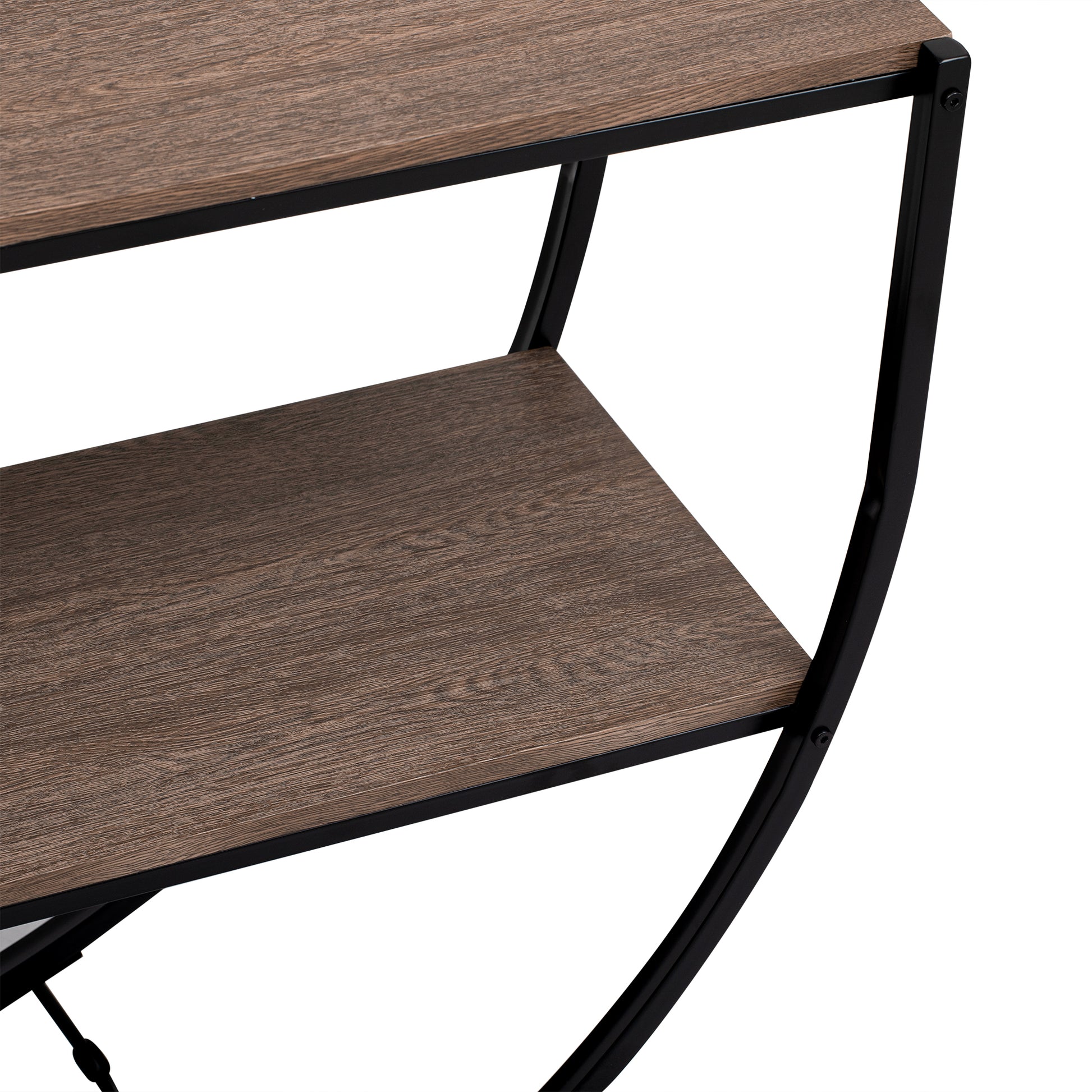 Rustic Industrial Design Demilune Shape Textured Metal Distressed Wood Console Table Dark Brown Dark Brown Mdf