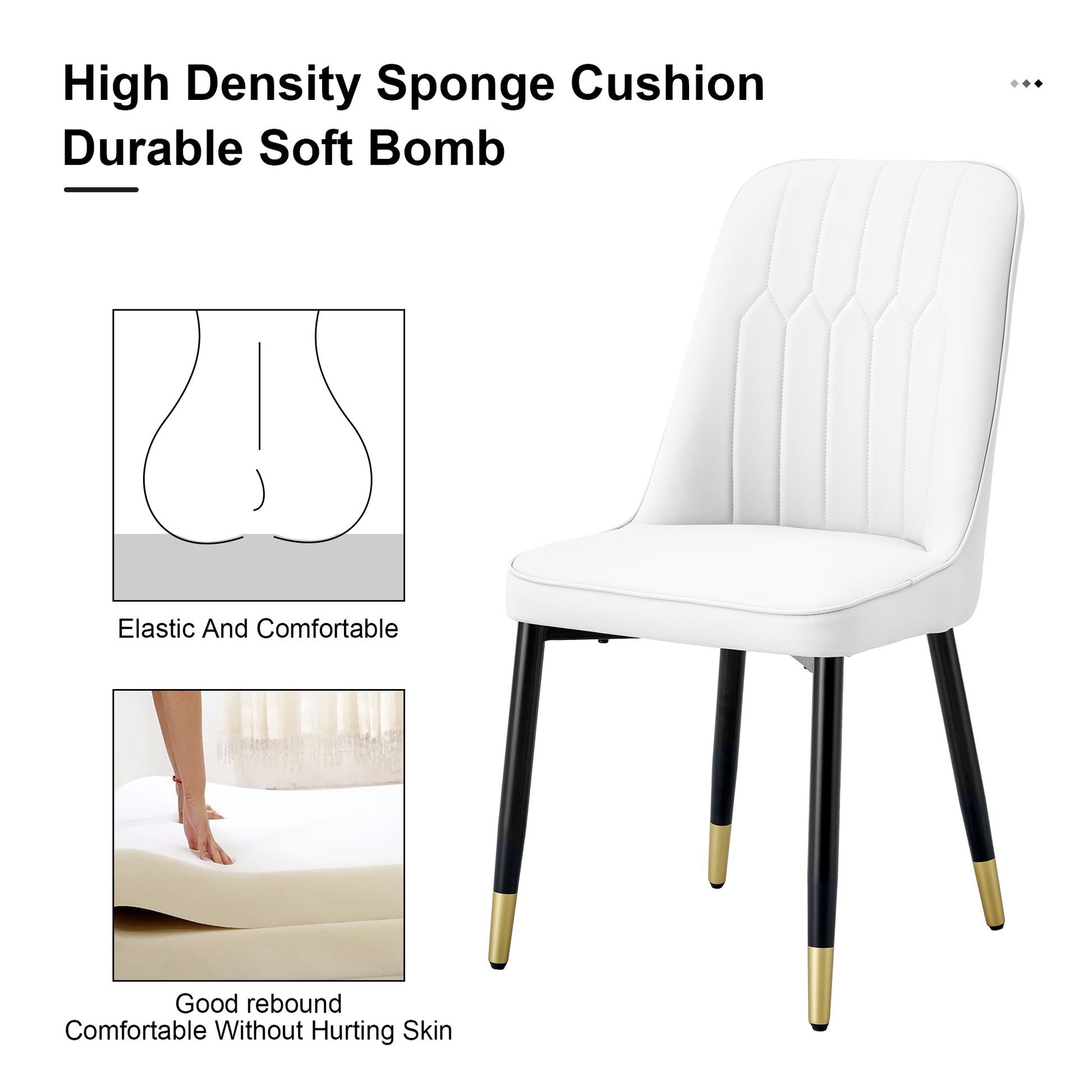 Table And Chair Set.The Table Has A Glass Top With Imitation Marble Pattern Stickers And Stainless Steel Golden Legs. Paried With Chairs With Pu Artificial Leather Backrest Cushions And Black Legs. Black Gold Seats 8 Glass Metal