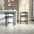 Coolmore Bar Stools Set Of 2, Modern Bar Stool With Back, Black Metal Frames, Upholstered Bar Stools For Kitchen Island, Pub, Club Gray Chenille Gray Dining Room Foam Chenille