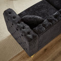 Chenille Pull Buckle Design Sofa For Living Room,Buttons Tufted With Copper Nail Decoration Armrest, Modern Couch Upholstered Button And Metal Legs Black Foam Chenille 5 Seat