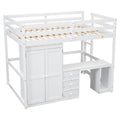 Full Size Loft Bed With Wardrobe, Desk And Storage Drawers, White Full White Pine