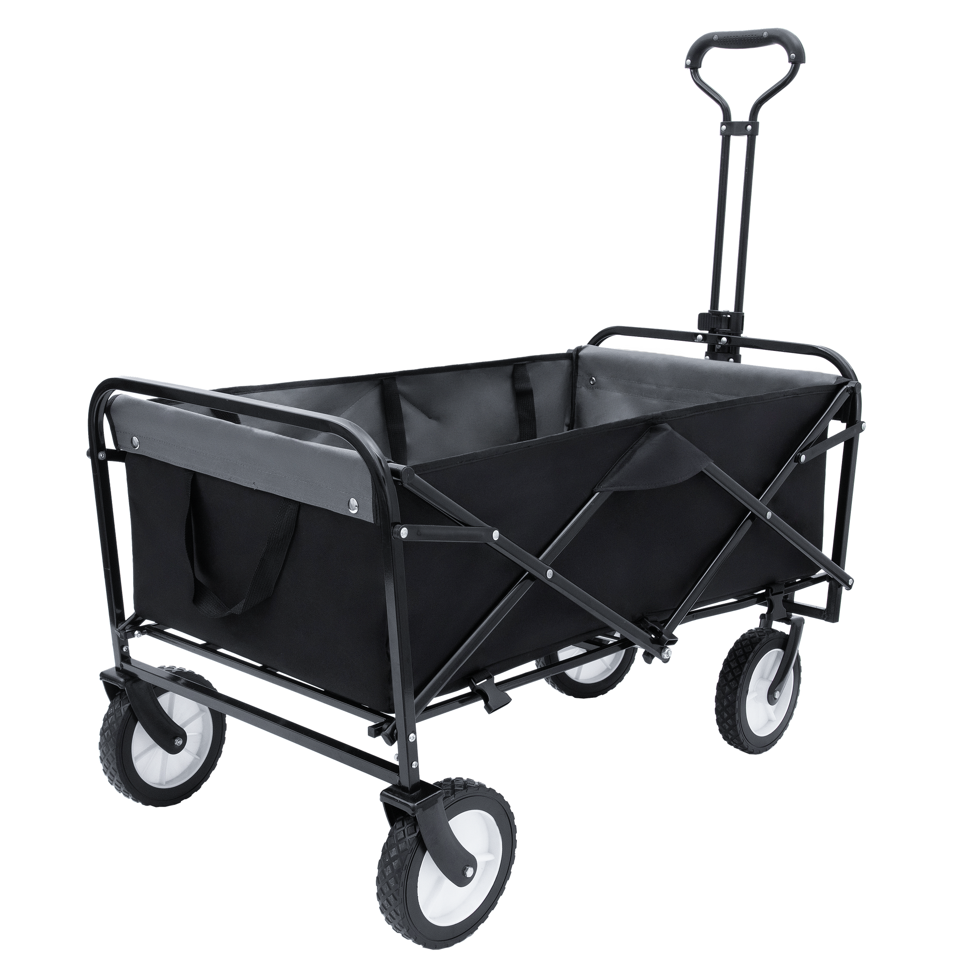 Collapsible Foldable Wagon Cart With Strapping System Beach Wagon Utility Cart Utility Wagon Grocery Cart For For Camping Shopping Sports Gardeing Fishing Supports 360Lbs All Terrain Wheels Black
