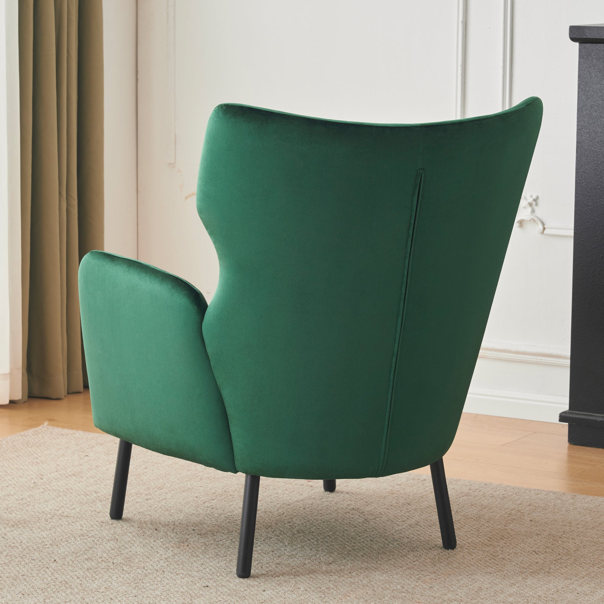 Wing Back Velvet Accent Chair, Modern Living Room Armchair Comfy Upholstered Single Sofa Chair For Bedroom Dorms Reading Reception Room With Metal Legs & Pillow, Green Green Velvet