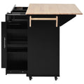 K&K Kitchen Island With Drop Leaf, Kitchen Storage Cart With 3 Tier Pull Out Cabinet Organizer, Internal Storage Rack, Rolling Kitchen Cart On Wheels With Towel Rack, 2 Drawers, For Kitchen, Black Black Brown Kitchen Classic,Farmhouse,Luxury,Modern