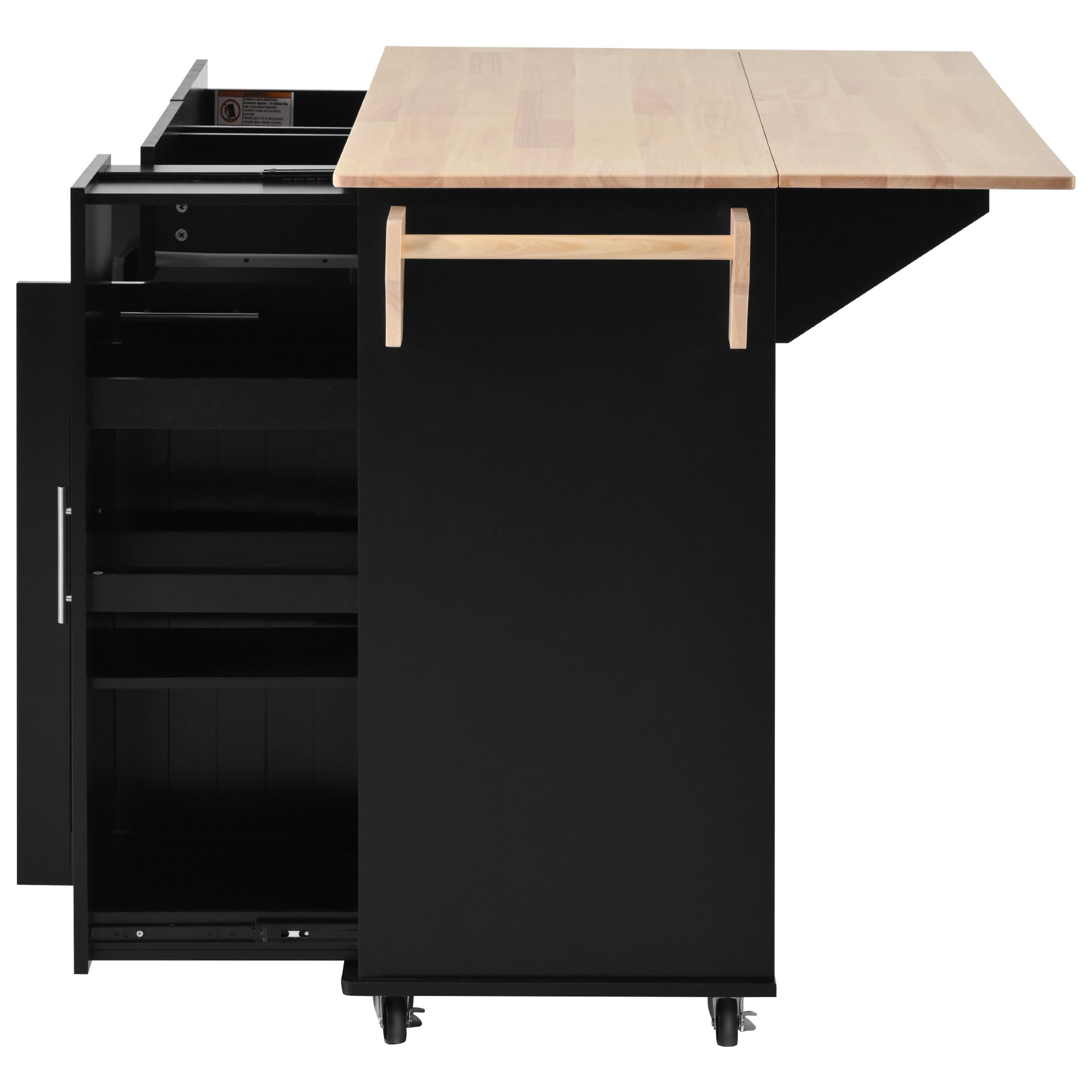 K&K Kitchen Island With Drop Leaf, Kitchen Storage Cart With 3 Tier Pull Out Cabinet Organizer, Internal Storage Rack, Rolling Kitchen Cart On Wheels With Towel Rack, 2 Drawers, For Kitchen, Black Black Brown Kitchen Classic,Farmhouse,Luxury,Modern