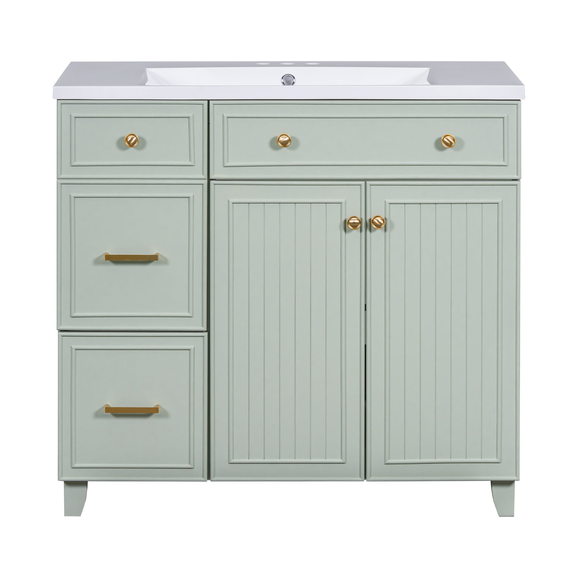 36 Inch Bathroom Vanity, Transitional Style Bathroom Cabinet With Resin Sink, Green Single Bathroom Cabinet, With 2 Drawers And 1 Adjustable Storage Shelf, 2 Soft Close Doors Green Bathroom Solid Wood Mdf Resin