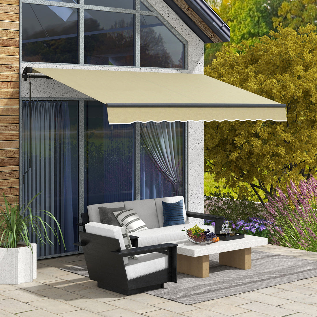 Outsunny 10' X 8' Retractable Awning, Patio Awning Sunshade Shelter With Manual Crank Handle, 280Gsm Uv Resistant Fabric And Aluminum Frame For Deck, Balcony, Yard, Beige Beige Polyester