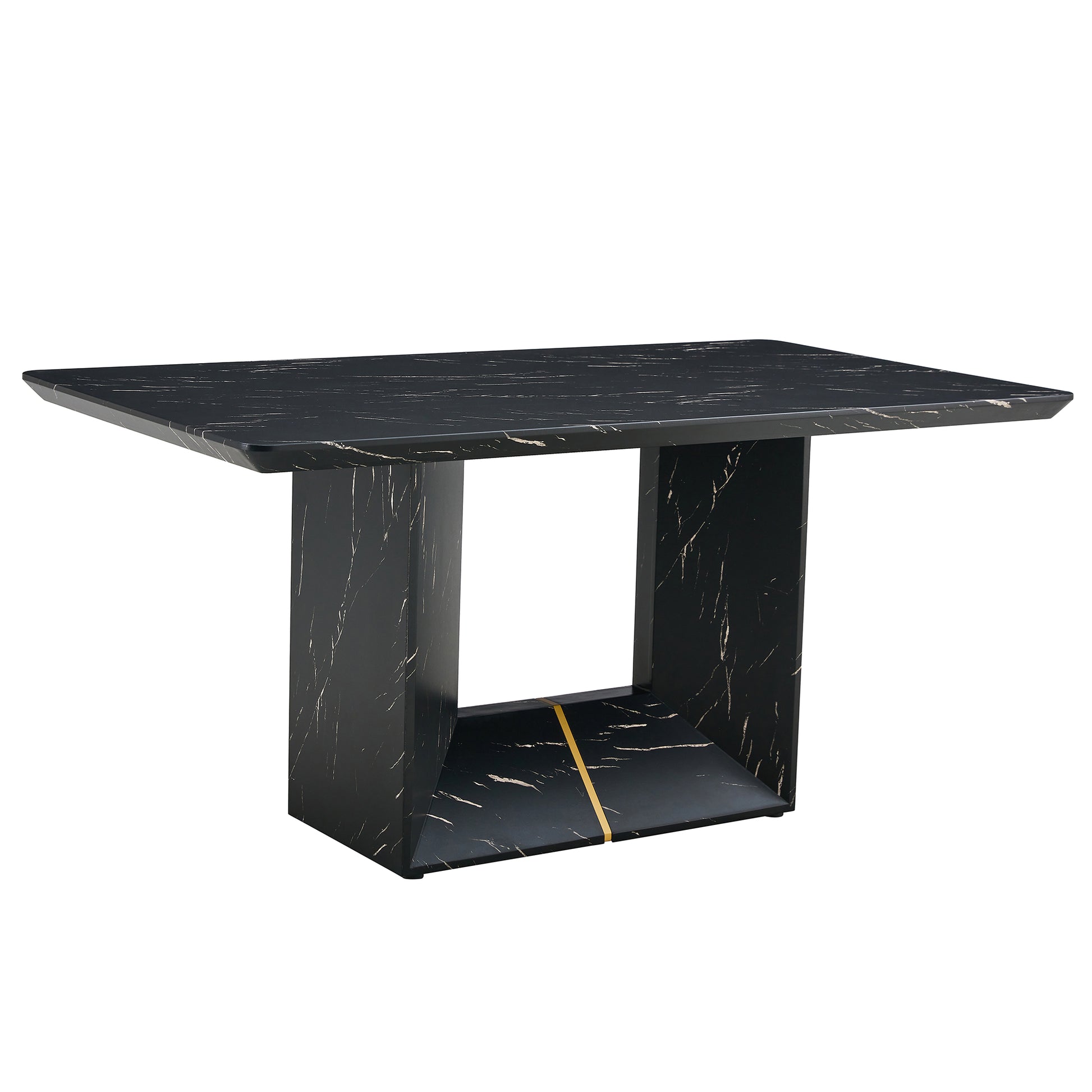 This Modern Dining Table With Mdf Marbled Design Gives You A Luxurious And Elegant Feel, Adding A Touch Of Elegance Whether It Is A Family Dinner Or Entertaining Guests. Black Mdf