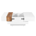 31.4'' X 31.4'' Square Coffee Table With Sliding Tabletop, High Gloss Center Table With Hidden Storage Compartment, Extendable Cocktail Table With Walnut Grain Finish For Living Room, White White Square Mdf