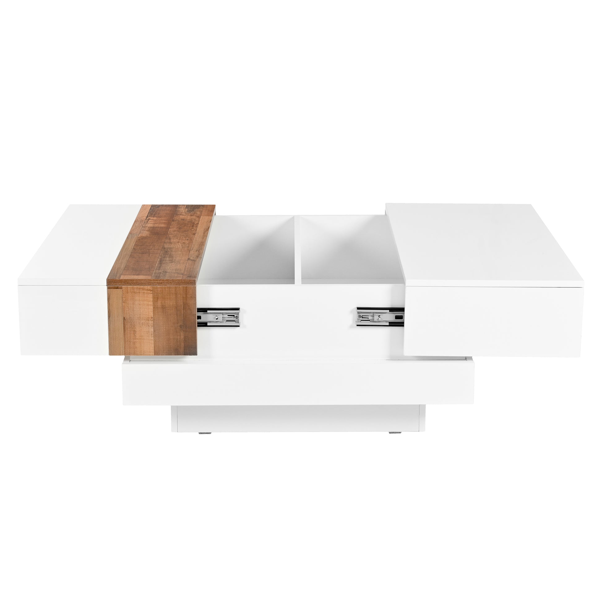 31.4'' X 31.4'' Square Coffee Table With Sliding Tabletop, High Gloss Center Table With Hidden Storage Compartment, Extendable Cocktail Table With Walnut Grain Finish For Living Room, White White Square Mdf