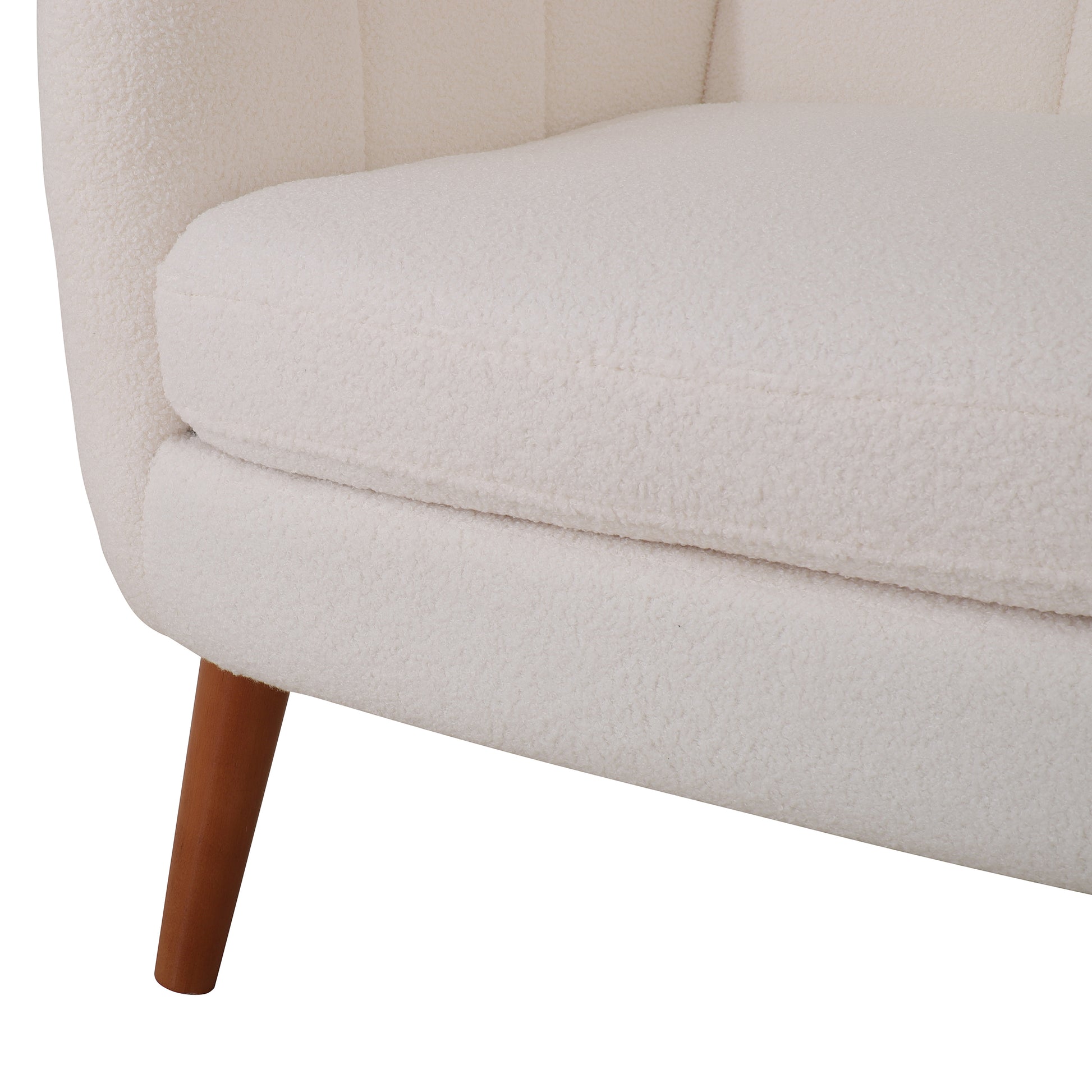 Mid Century Accent Chair, Ivory White, Modern Retro Lounge Armchair, Birch Frame, Upholstered Teddy Wool Fabric, Single Sofa Armchair For Small Spaces, Living Room, Bedroom, Reading Corner, Balcony Ivory White Espresso Primary Living Space