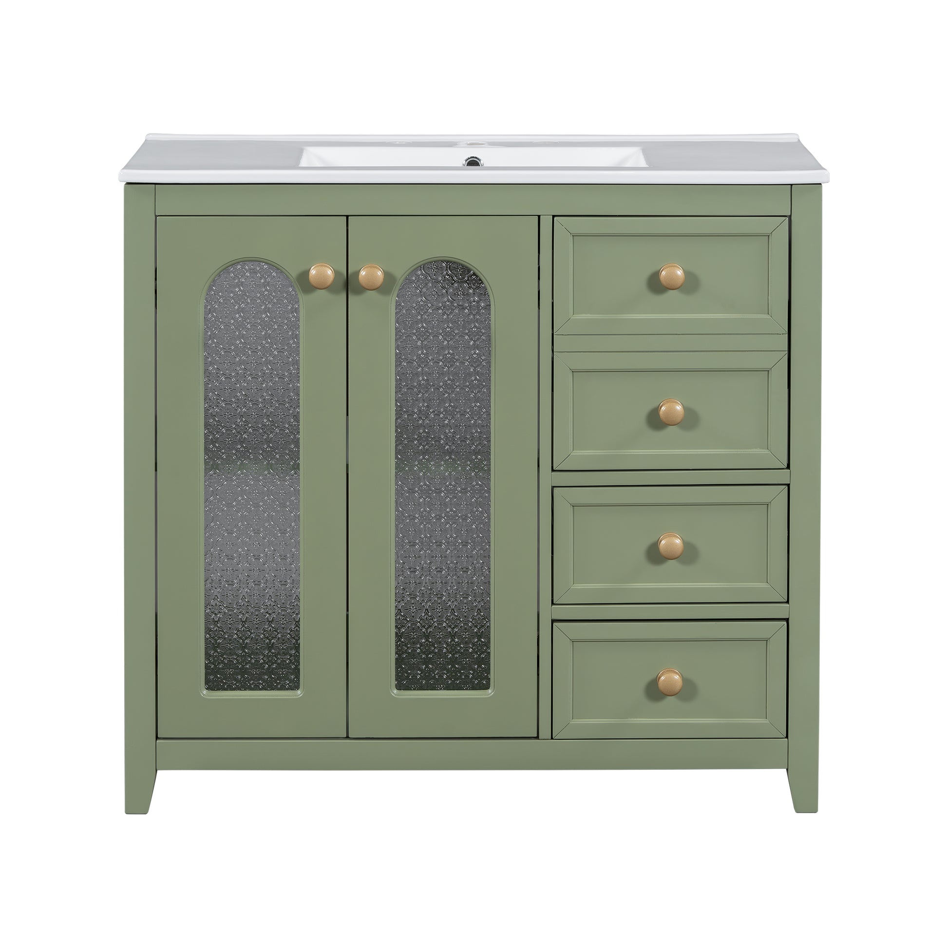 36 Inch Bathroom Vanity With Two Soft Close Doors, Adjustable Shelves And Three Soft Close Drawers Green Bathroom Solid Wood Mdf