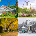 Double Shepherd Hooks For Outdoor, 79 Inch Heavy Duty Bird Feeder Pole For Hanging Bird Feeder, Garden Hooks Plant Baskets, Garden Plant Hanger Stands With 5 Prong Base Black Metal