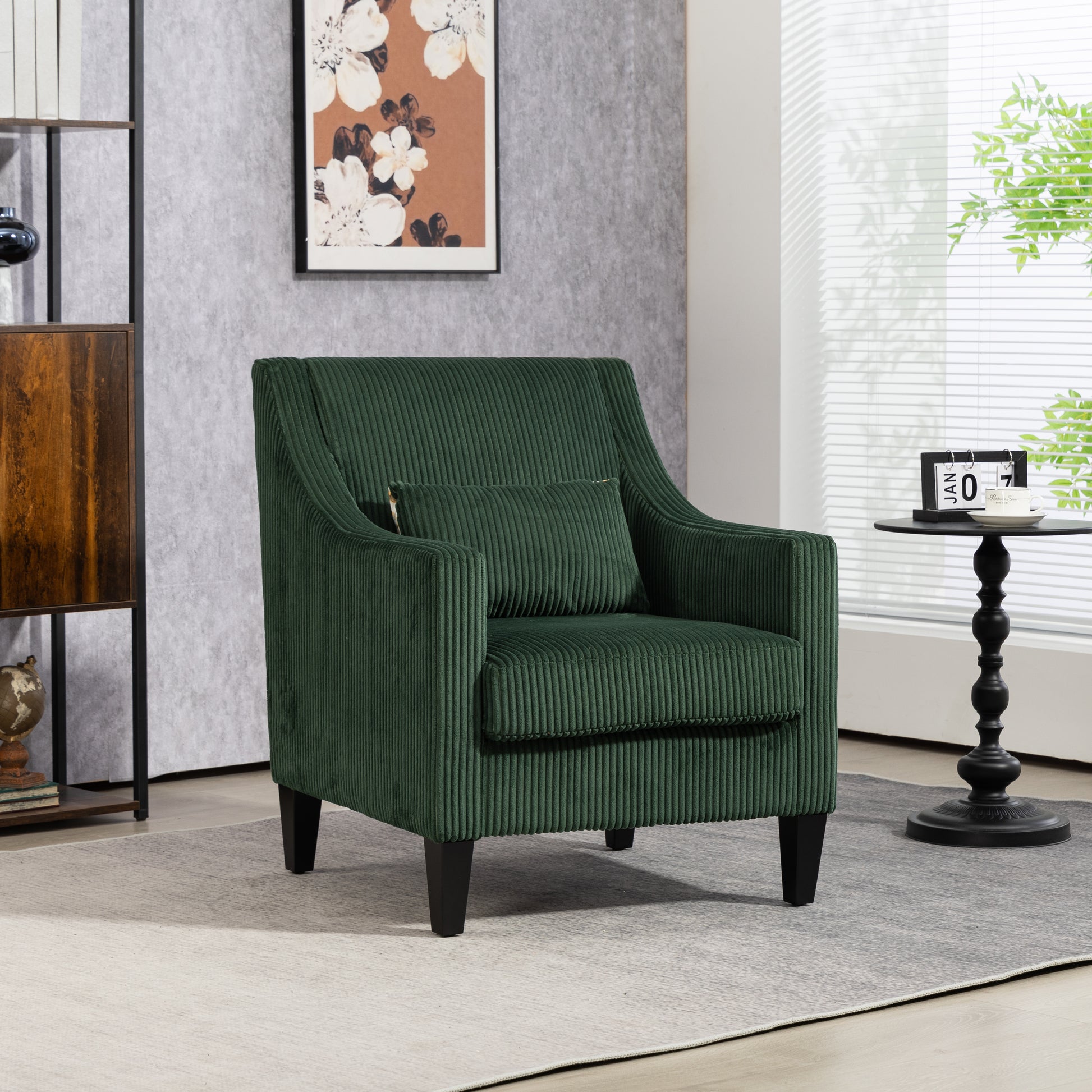 Coolmore Modern Accent Chair,Upholstered Armchair With Scooped Arms For Bedroom,Apartment,Studio,Office,Waiting Room Emerald Corduroy Emerald Foam Corduroy