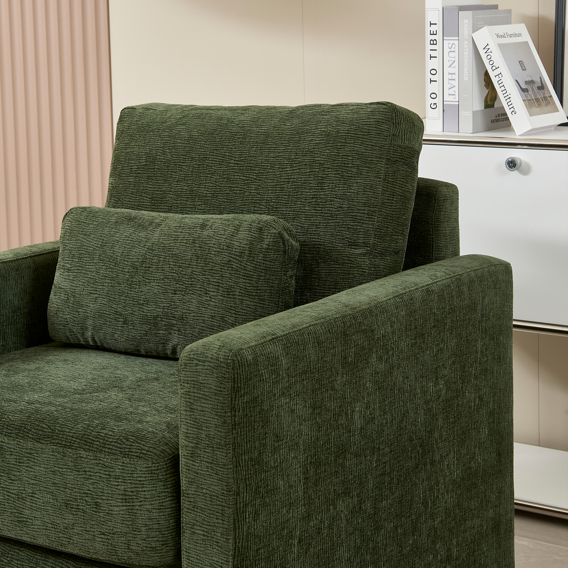 Modern Accent Chair, Chenille Upholstery Armchair Modern Style, Solid Wood Frame Ideal For Living Room, Bedroom, Office Green Wood Foam Chenille 1 Seat