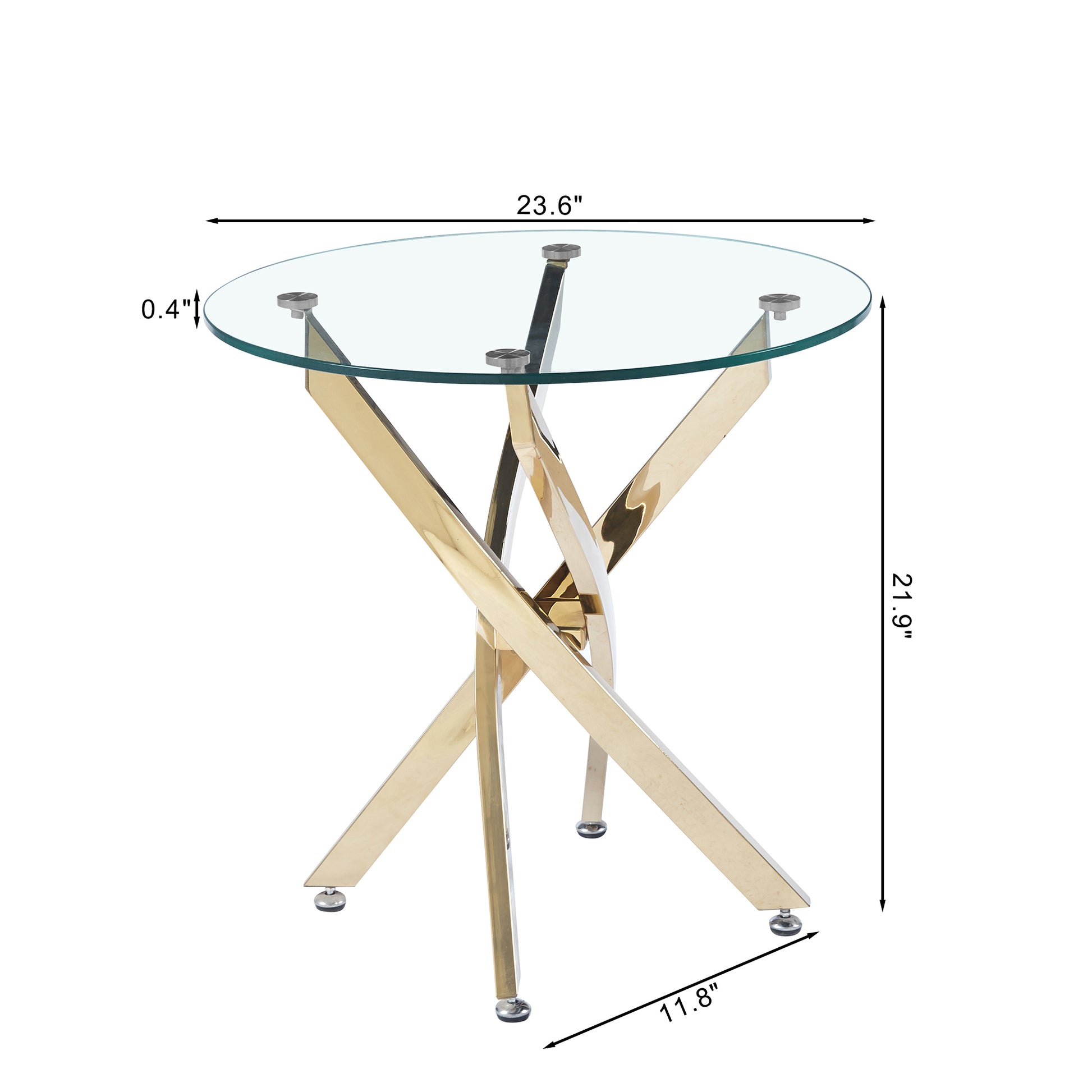 Modern Round Tempered Glass End Table With Chrome Legs Gold Tempered Glass