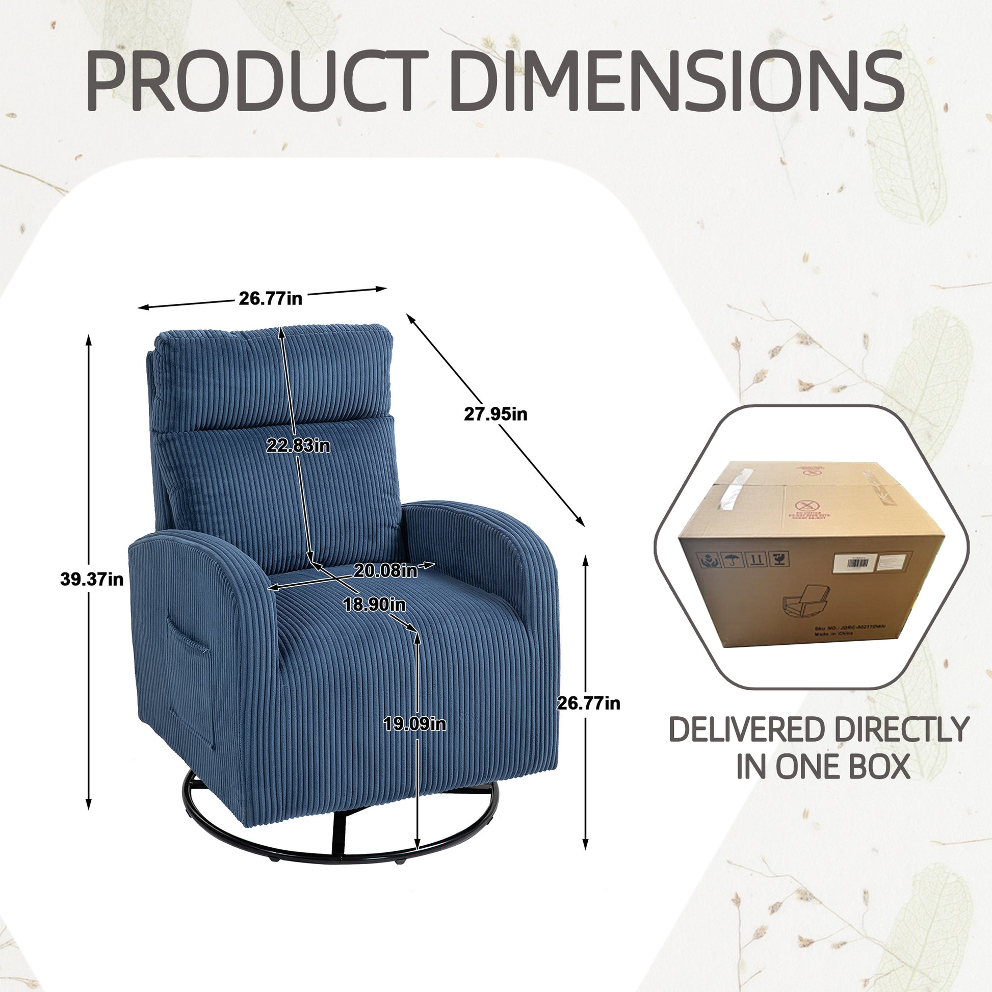 Jiada Upholstered Swivel Glider.Flannel Fabric.Rocking Chair For Nursery In Navy Blue.Modern Style One Left Bag Navy Blue Primary Living Space Foam Corduroy