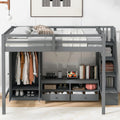 Full Size Loft Bed Frame With Wardrobe,Low Storage Table And Storage Staircase,Gray Gray Solid Wood Mdf