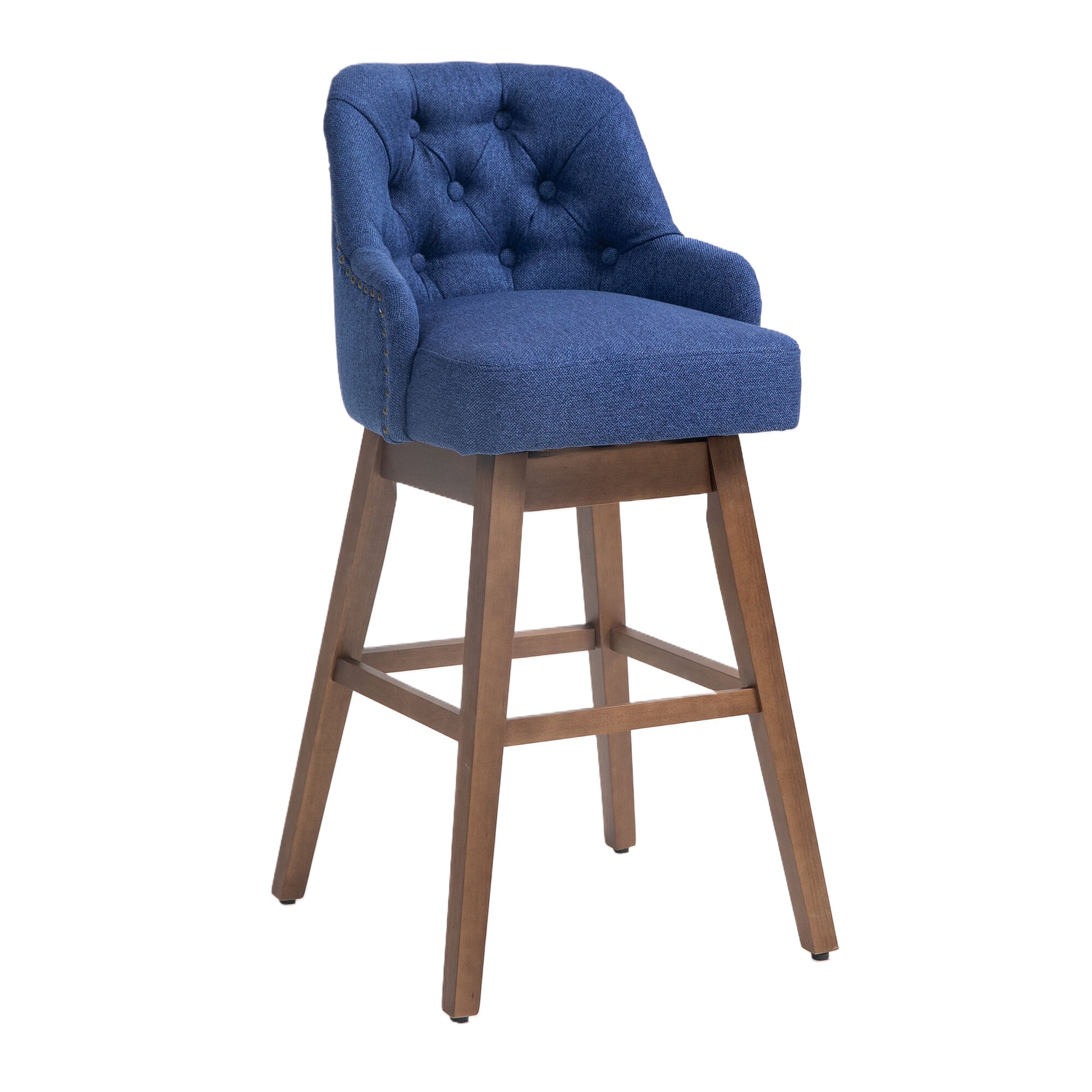Coolmore Bar Stools Set Of 2 Counter Height Chairs With Footrest For Kitchen, Dining Room And 360 Degree Solid Wood Legs Swivel Bar Stools Set Of 2 Navy Linen Navy Foam Linen