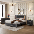 3 Pieces Bedroom Sets Queen Size Upholstered Bed With Led Lights, Nightstands And Dresser With Metal Handles And Sparkling Shiny Decoration, Black Queen Black 3 Piece Set Mdf Metal