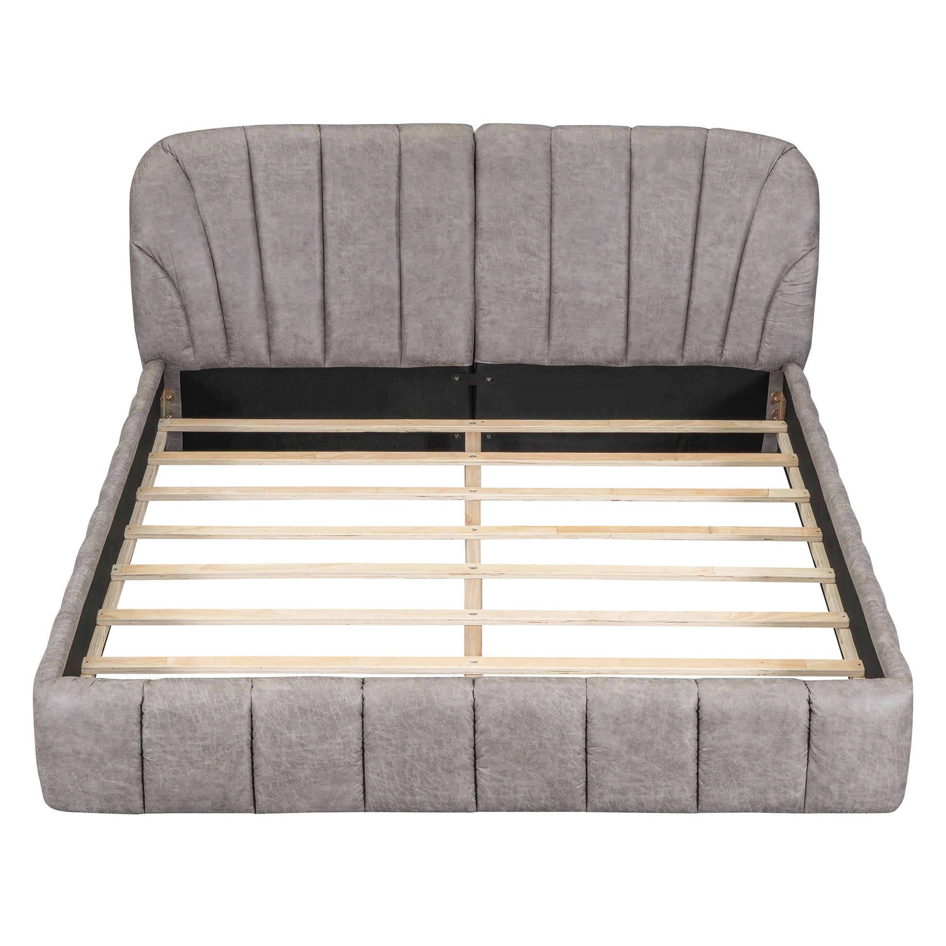 Queen Size Upholstered Platform Bed With Thick Fabric, Polyester, Gray Queen Gray Polyester