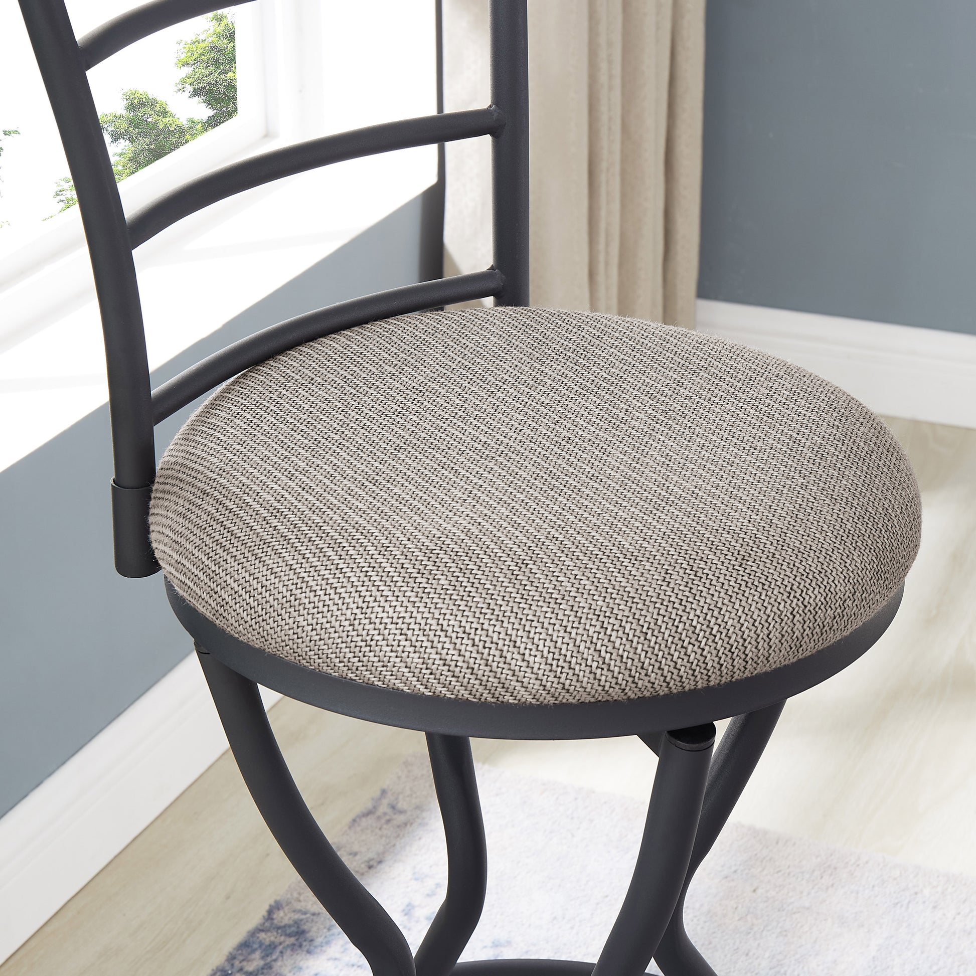 3 Bar Table And Chairs Set For Dining Room Industrial Counter Height Bar Chairs With Metal Back, Fabric Seat Black Dining Room American Design,American Traditional,Antique Metal