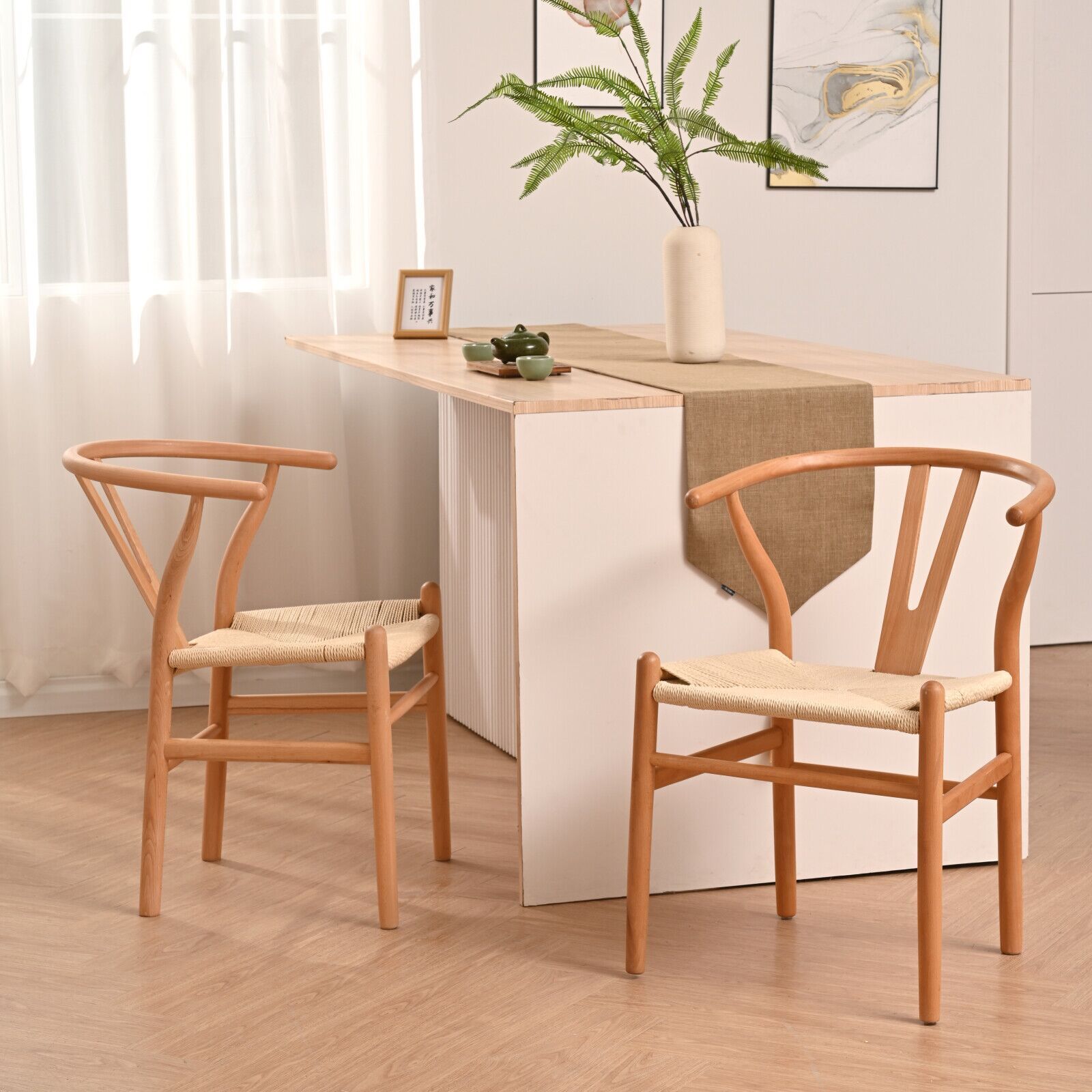 Natural Solid Wood Wishbone Design Backrest Chair With Canvas Seat For Dining Room And Kitchen Wood Natural Modern Solid Wood