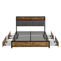 Full Size Bed Frame, Storage Headboard With Charging Station And 4 Storage Drawers,Led Lightsbrown And And Gray Full Black Brown Grey Mdf Metal