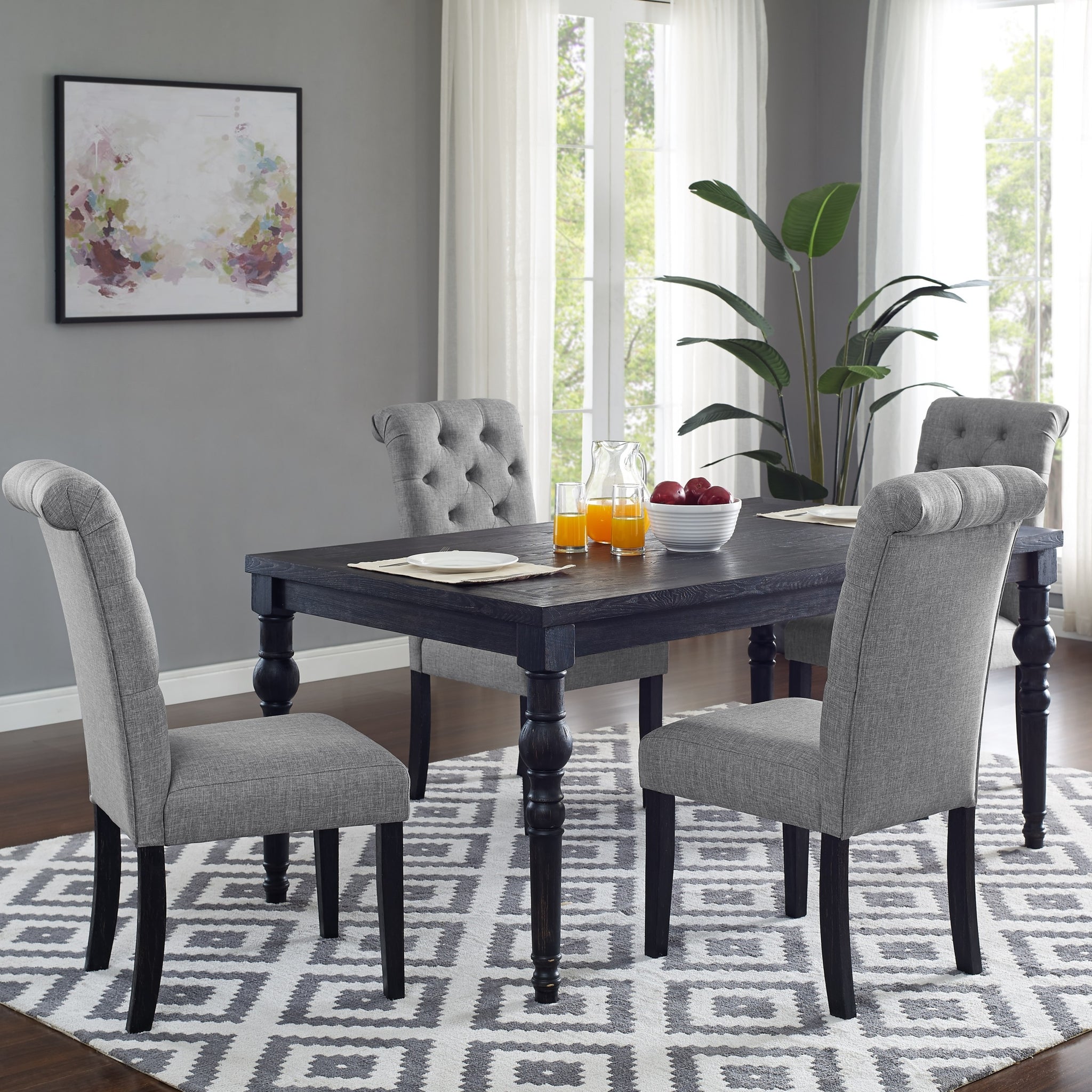 Leviton Urban Style Wood Dark Wash Turned Leg Dining Set: Table And 4 Chairs, Gray Wood Black Seats 4 Wood Dining Room Fixed Table Rubberwood Rectangular 4 Leg Rectangular Dining Table With Chair Mdf