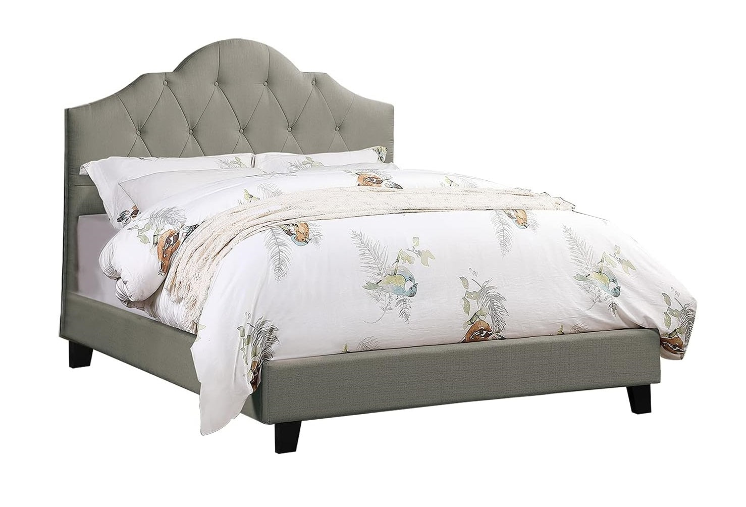 Majestic Arch 1Pc Full Size Bed Adjustable Hb Grey Polyfiber Tufted Upholstered Wooden Bedframe Bedroom Furniture Box Spring Not Required Full Gray Espresso Wood Bedroom