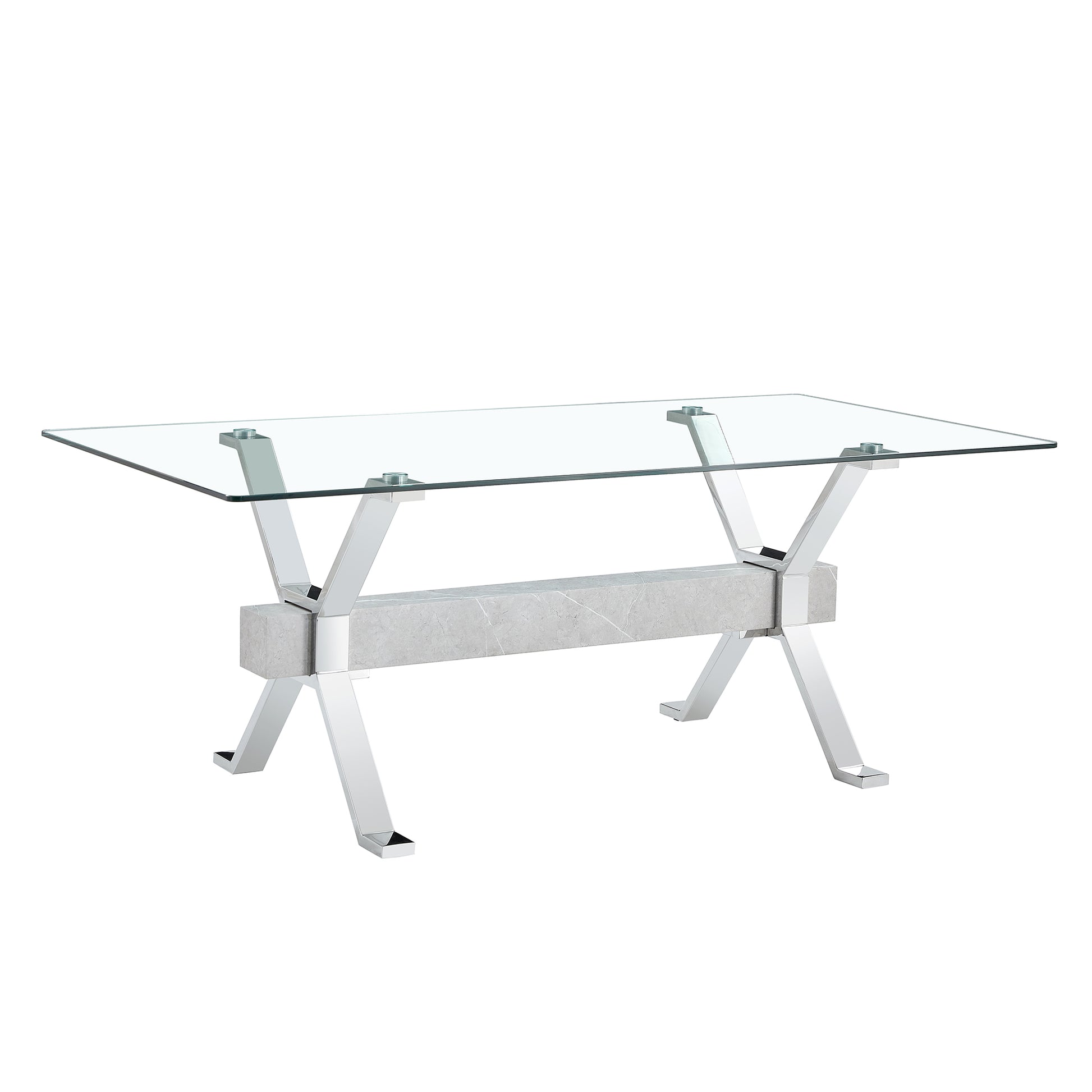 Dining Table. Modern Tempered Glass Dining Table. Large Modern Office Desk With Silver Plated Metal Legs And Mdf Crossbars, Suitable For Both Home And Office Use. Kitchen. 71 ''X35.4''X30 '' 1105 Transparent Glass